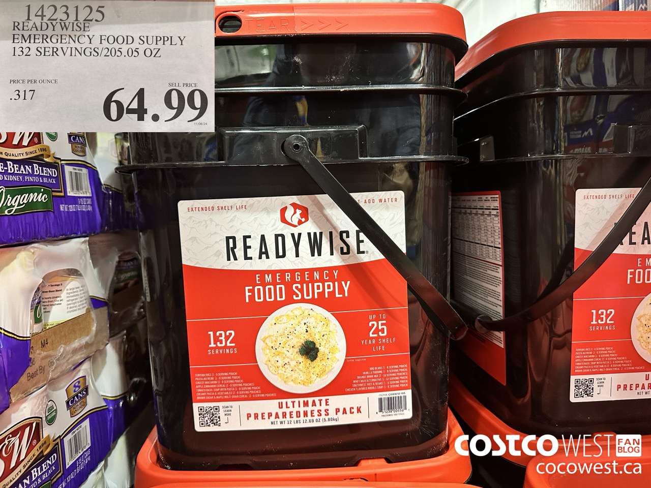 1423125 READYWISE EMERGENCY FOOD SUPPLY 132 SERVINGS/205.05 OZ $64.99