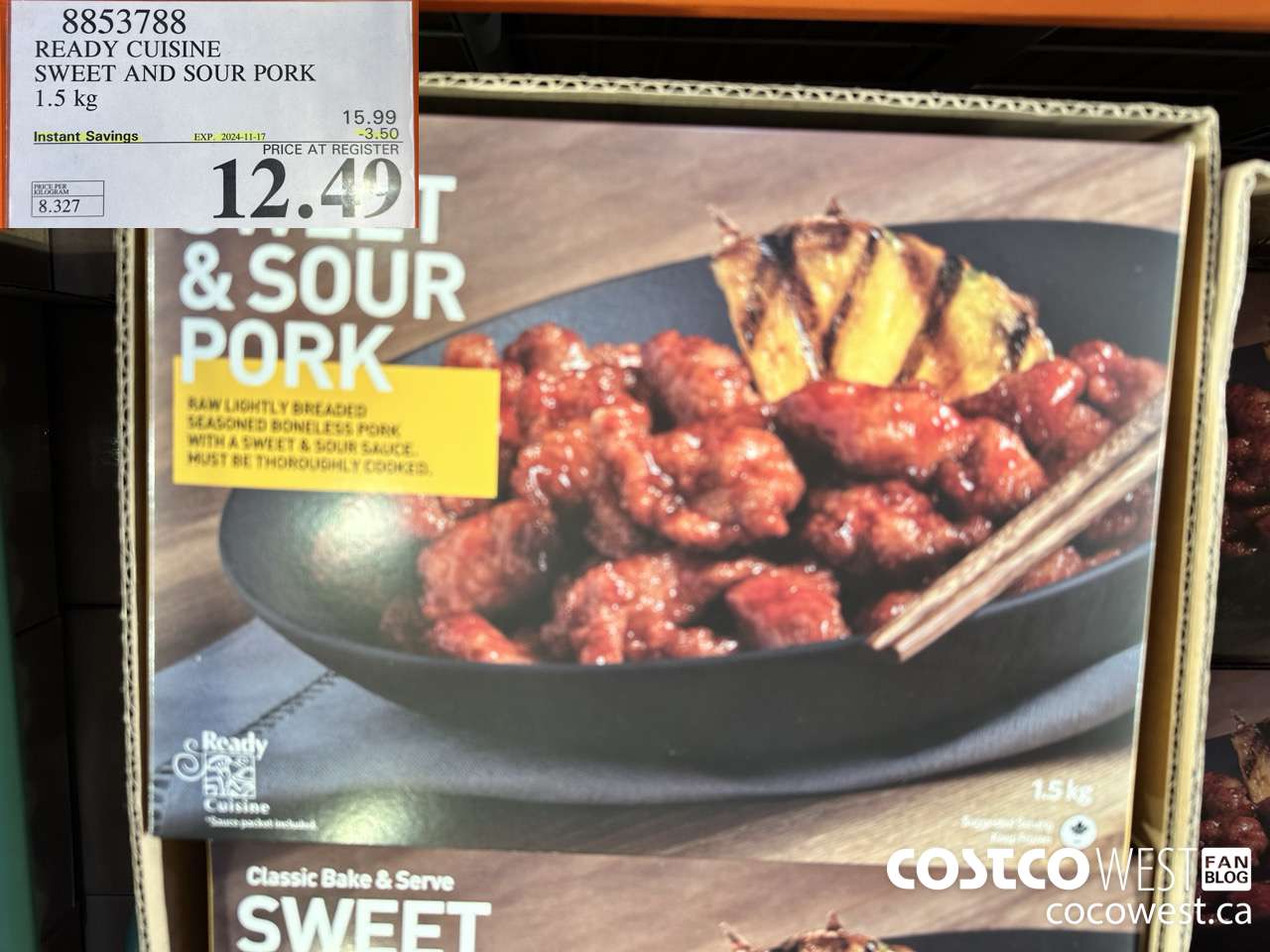 8853788 READY CUISINE SWEET AND SOUR PORK 1.5 kg  ($3.50 INSTANT SAVINGS EXPIRES ON 2024-11-17) $12.49