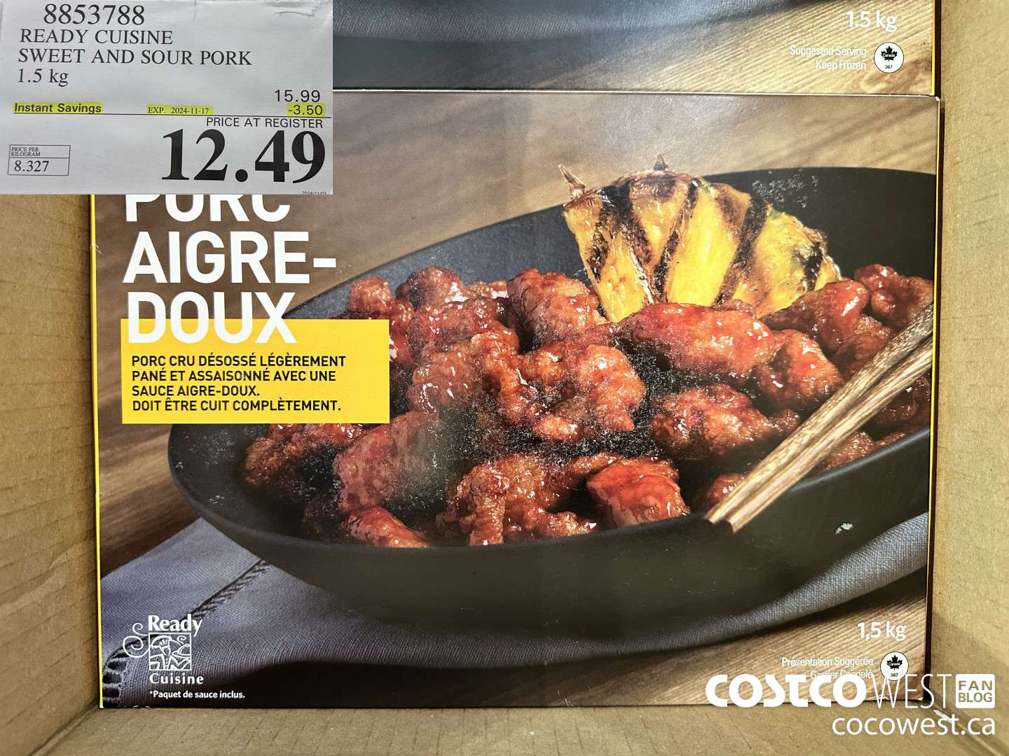 8853788 READY CUISINE SWEET AND SOUR PORK 1.5 kg  ($3.50 INSTANT SAVINGS EXPIRES ON 2024-11-17) $12.49