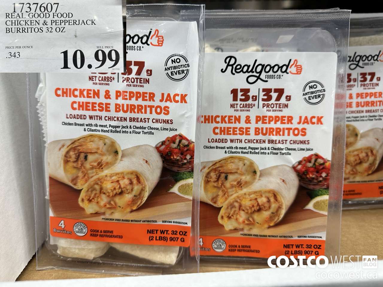 1737607 REAL GOOD FOODS CHICKEN & PEPPERJACK BURRITOS 32 OZ $10.99