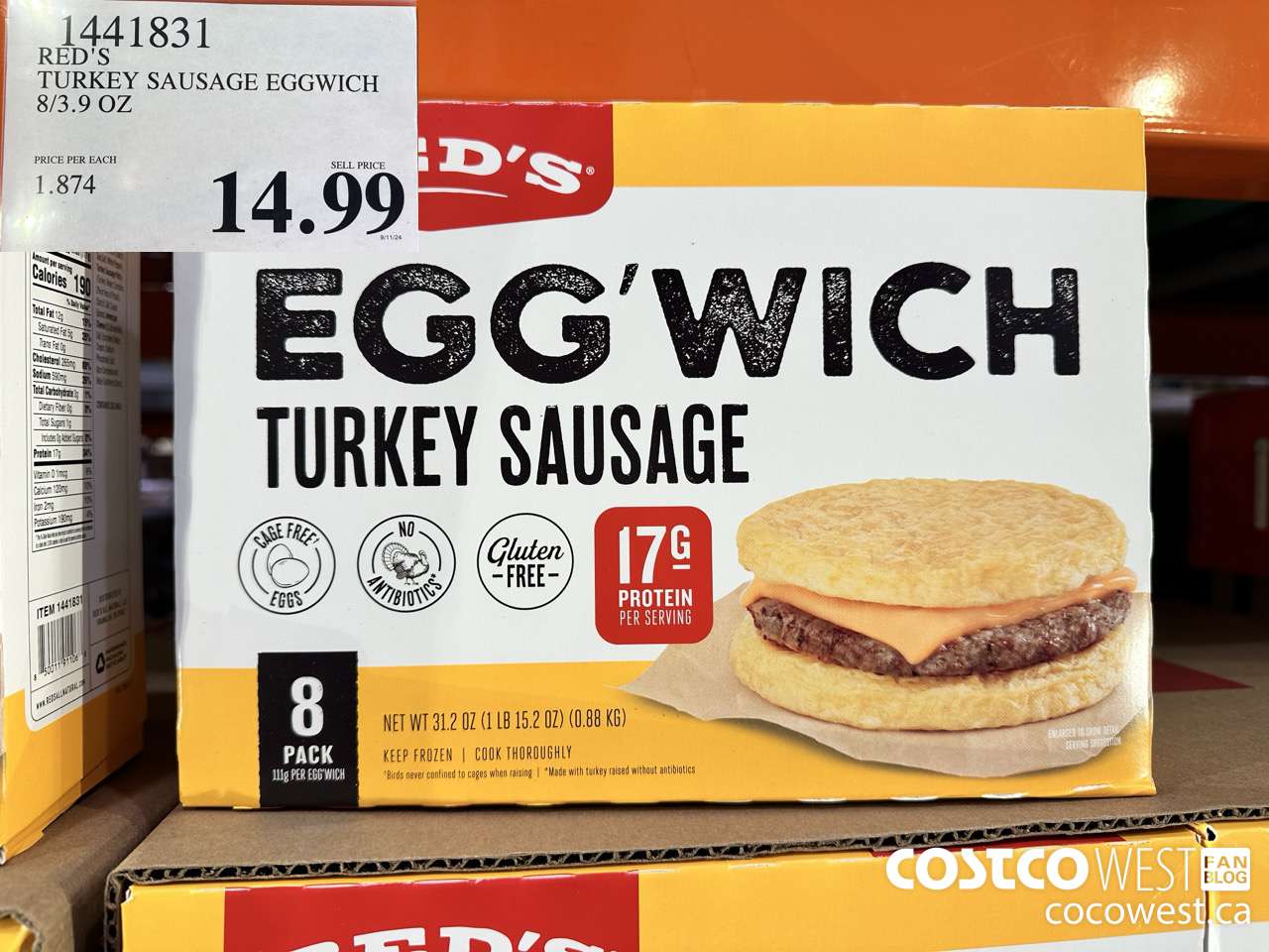 1441831 RED'S TURKEY SAUSAGE EGGWICH 8/3.9 OZ $14.99