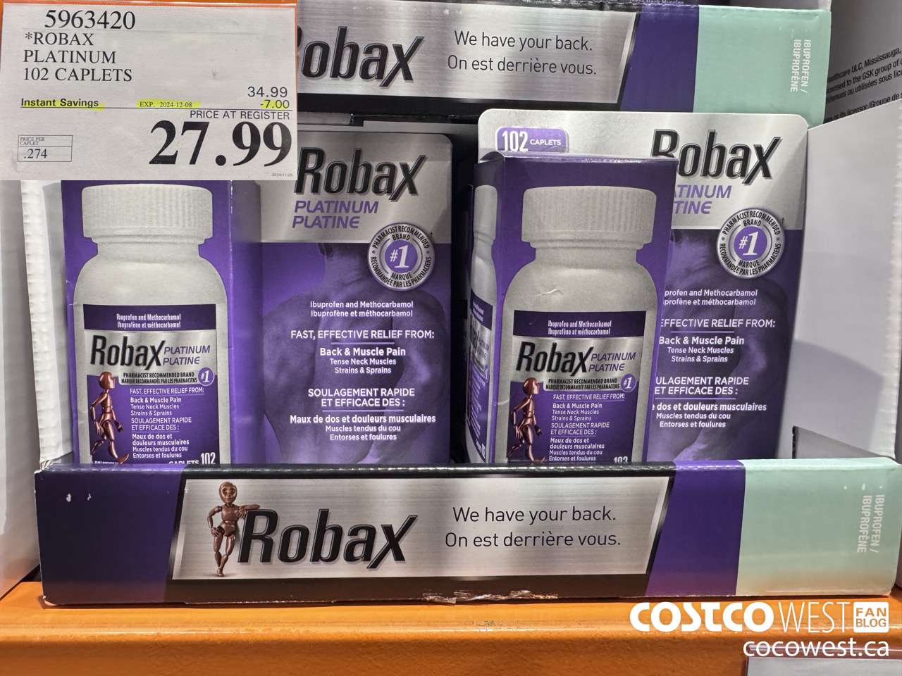 5963420 ROBAX PLATINUM 102 CAPLETS ($7.00 INSTANT SAVINGS EXPIRES ON 2024-12-08) $27.99