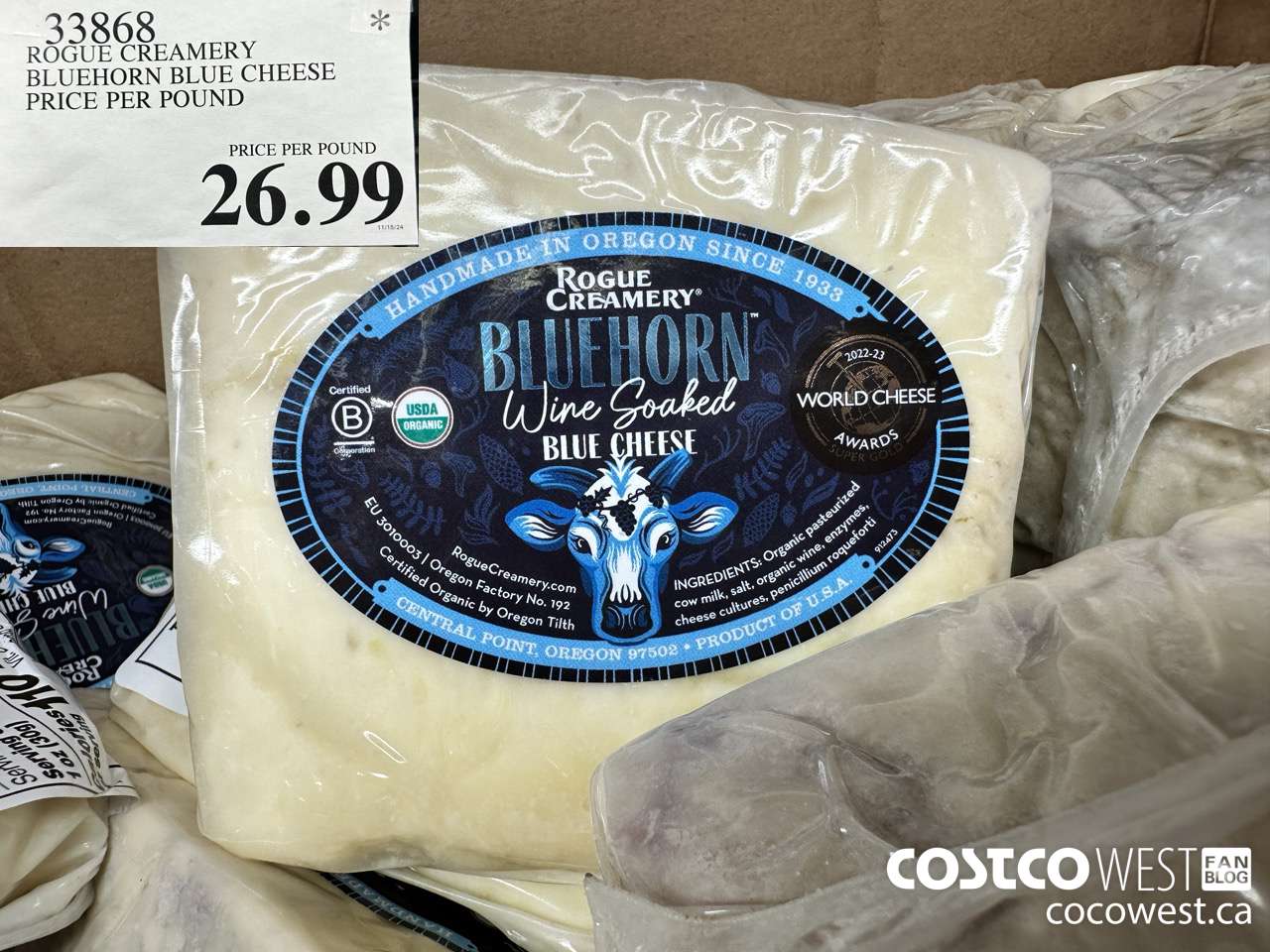33868 ROGUE CREAMERY BLUEHORN BLUE CHEESE PRICE PER POUND $26.99