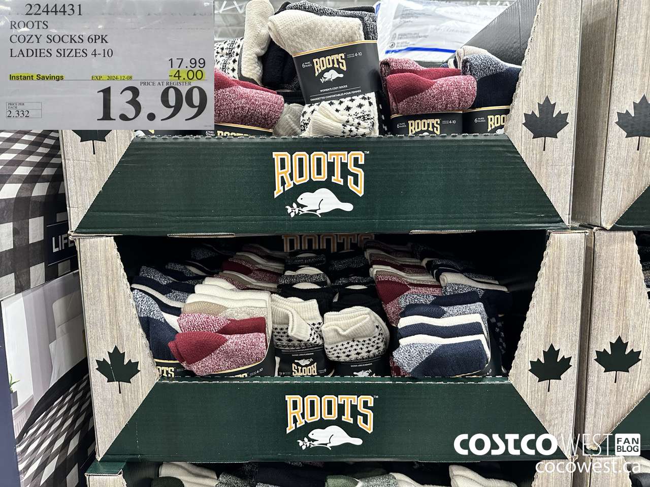 2244431 ROOTS COZY SOCKS 6PK LADIES SIZES 4-10 ($4.00 INSTANT SAVINGS EXPIRES ON 2024-12-08) $13.99