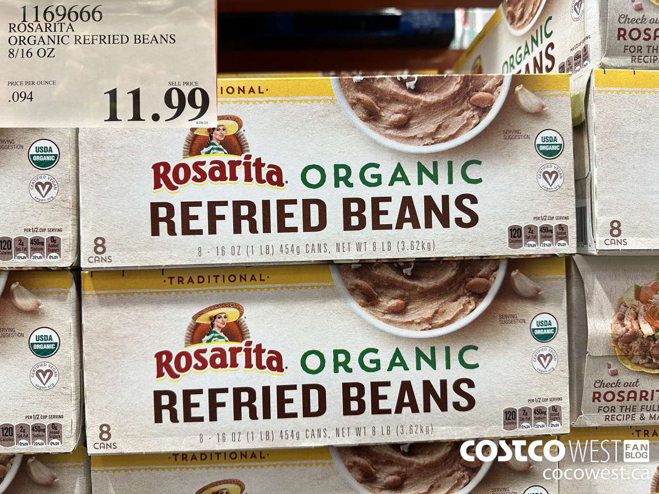 1169666 ROSARITA ORGANIC REFRIED BEANS 8/16 OZ $11.99