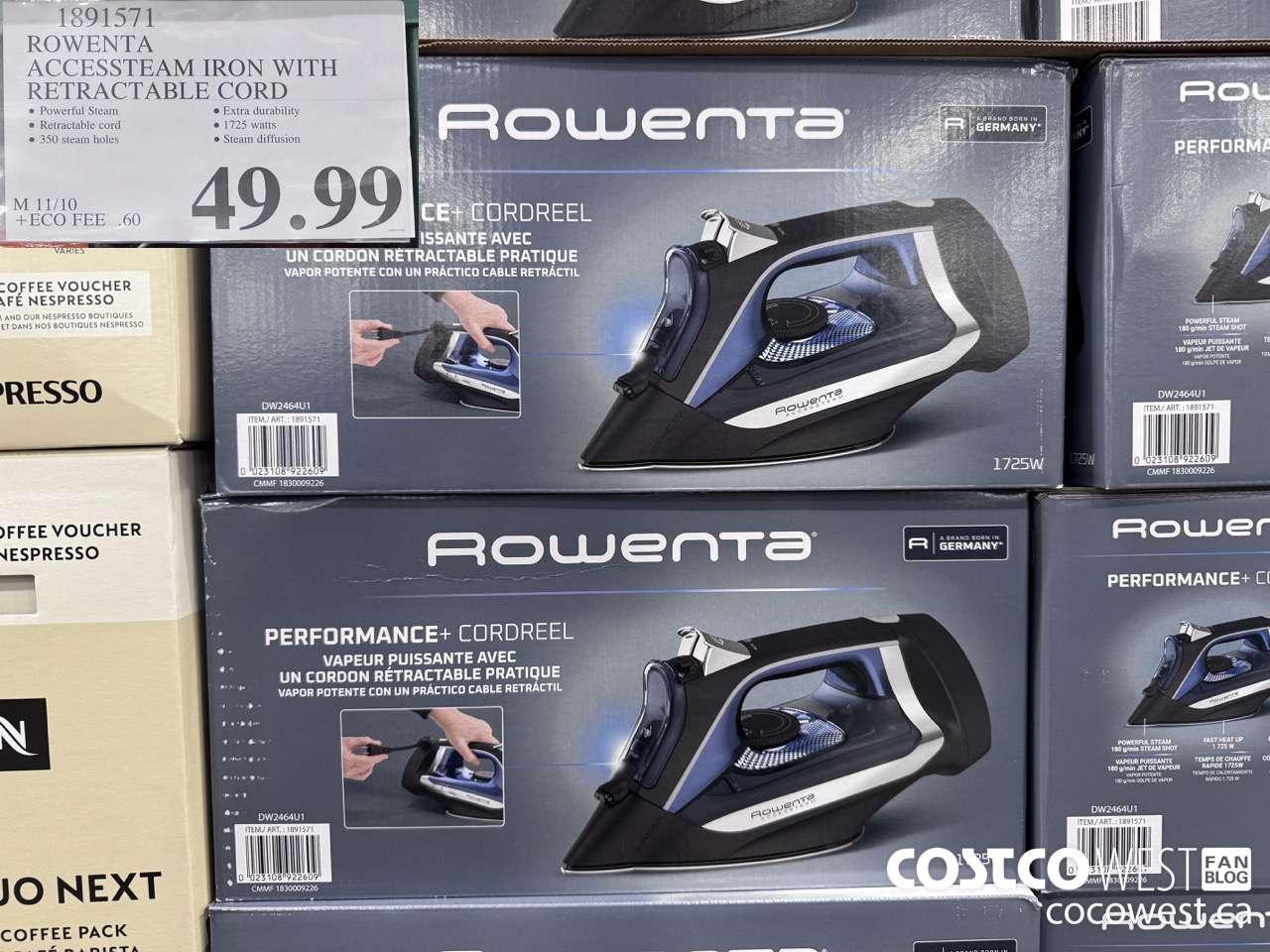 1891571 ROWENTA ACCESSTEAM IRON WITH RETRACTABLE CORD $49.99