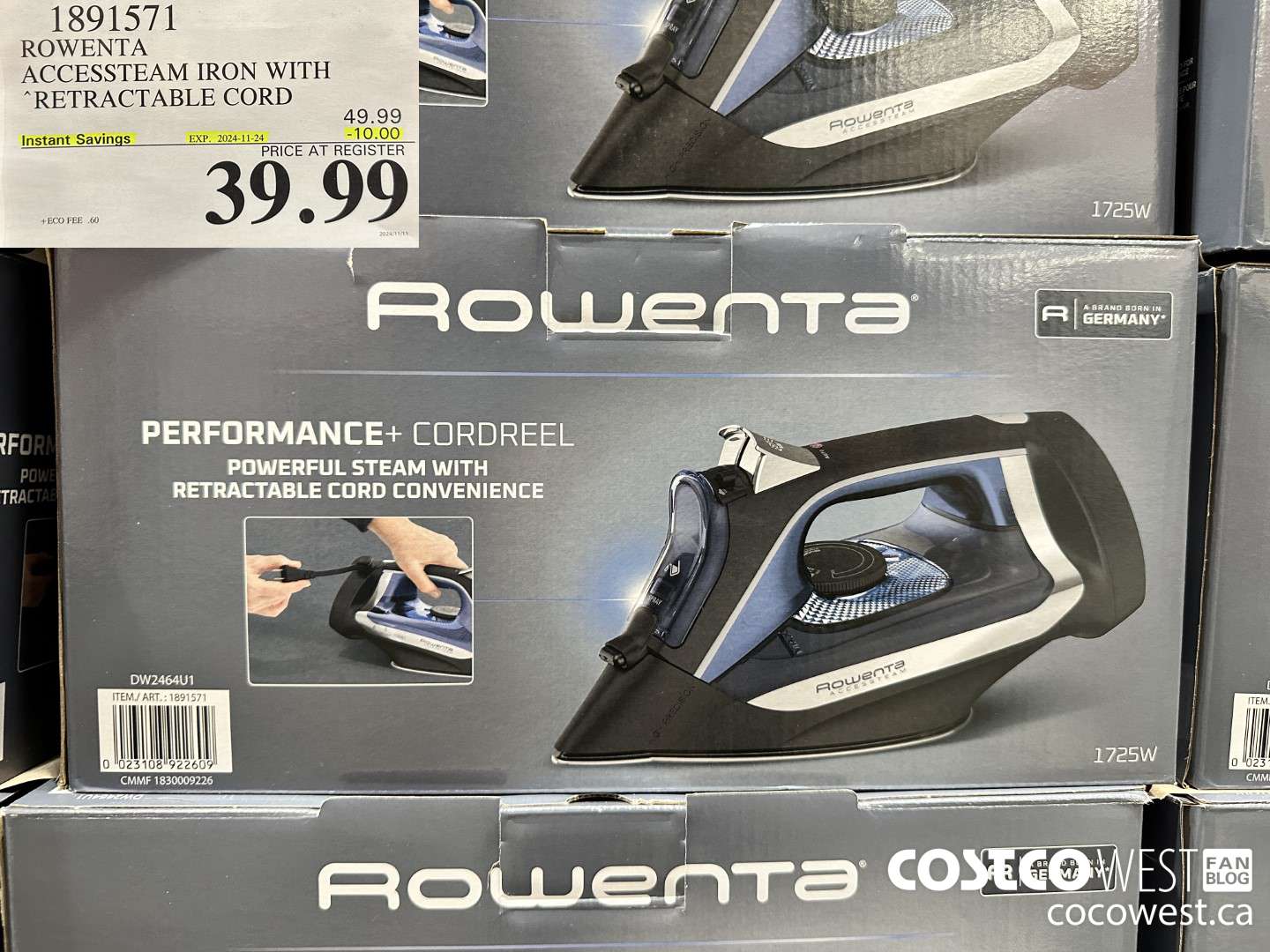 1891571 ROWENTA ACCESSTEAM IRON WITH RETRACTABLE CORD ($10.00 INSTANT SAVINGS EXPIRES ON 2024-11-24) $39.99