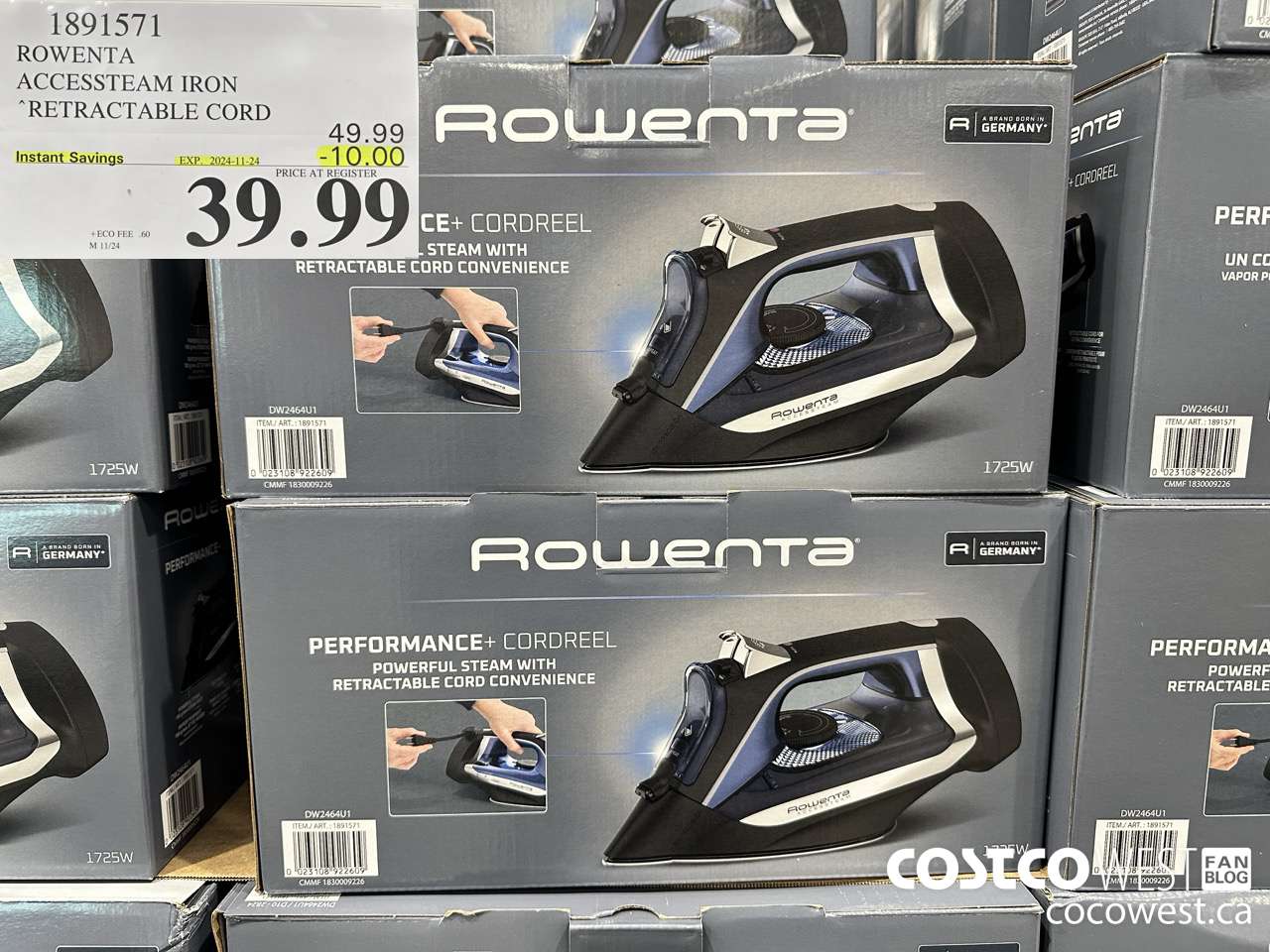 1891571 ROWENTA ACCESSTEAM IRON WITH RETRACTABLE CORD ($10.00 INSTANT SAVINGS EXPIRES ON 2024-11-24) $39.99