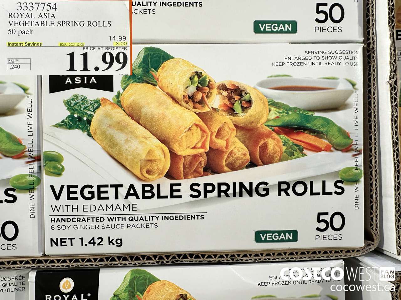 3337754 ROYAL ASIA VEGETABLE SPRING ROLLS 50 PACK ($3.00 INSTANT SAVINGS EXPIRES ON 2024-12-08) $11.99