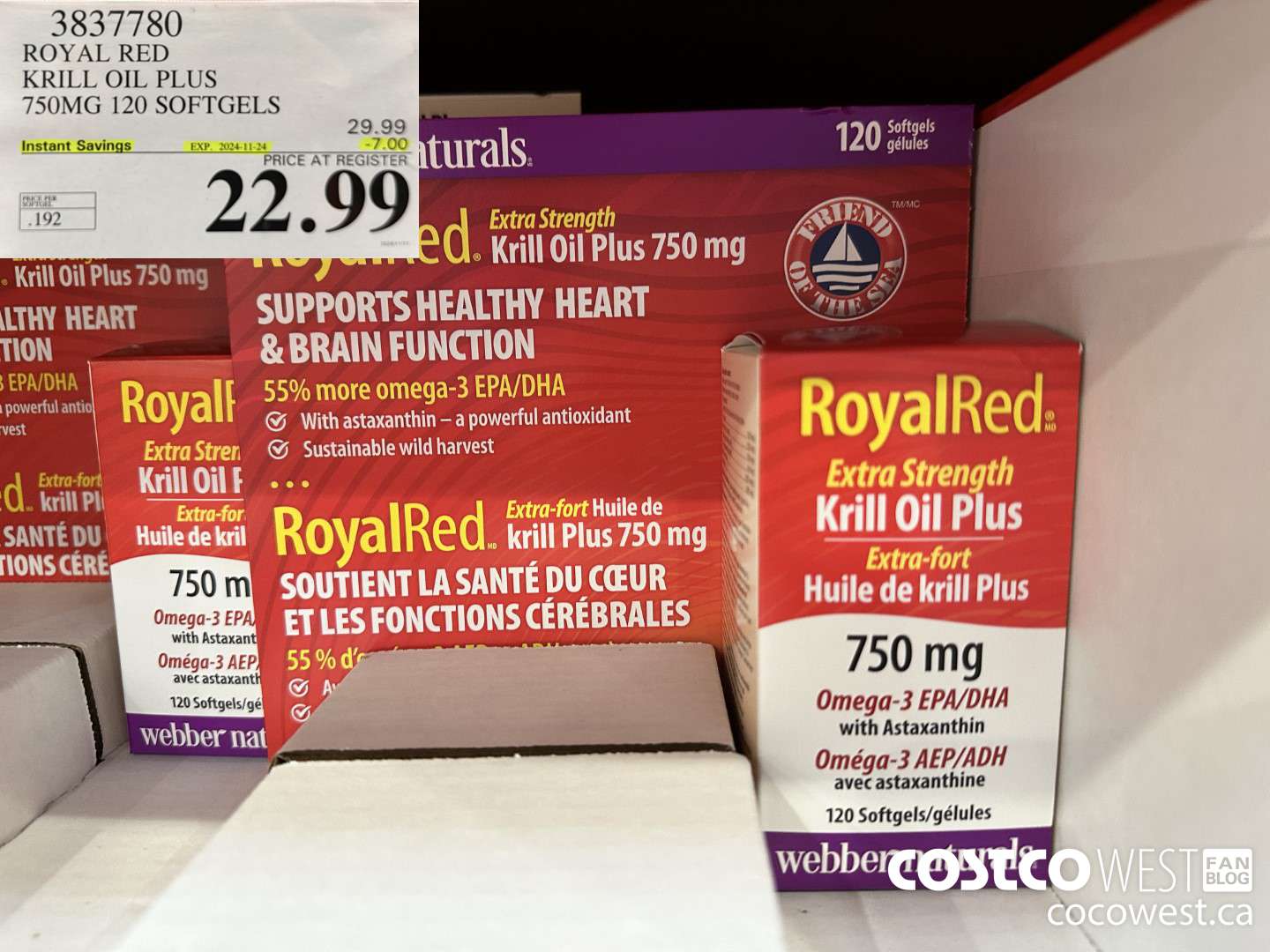 3837780 ROYAL RED KRILL OIL PLUS 750MG 120 SOFTGELS ($7.00 INSTANT SAVINGS EXPIRES ON 2024-11-24) $22.99