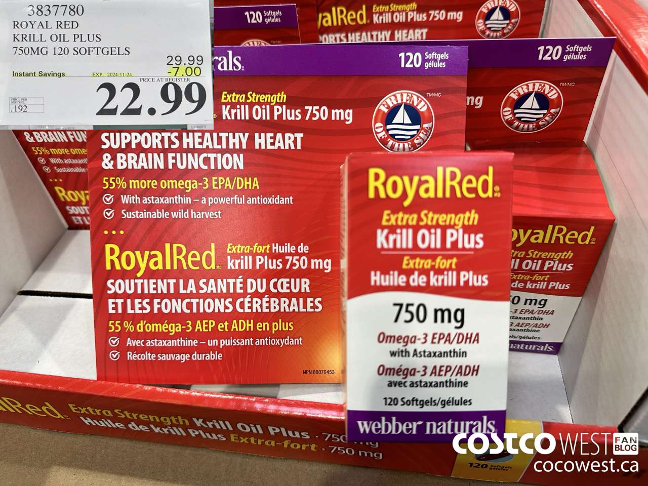 3837780 ROYAL RED KRILL OIL PLUS 750MG 120 SOFTGELS ($7.00 INSTANT SAVINGS EXPIRES ON 2024-11-24) $22.99