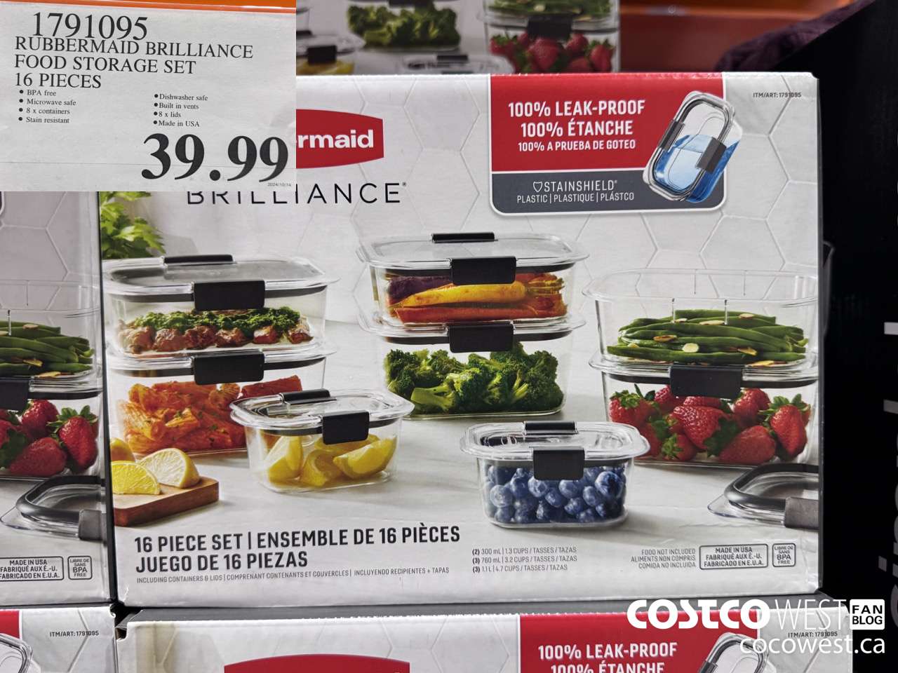 1791095 RUBBERMAID BRILLIANCE FOOD STORAGE SET 16 PIECES $39.99