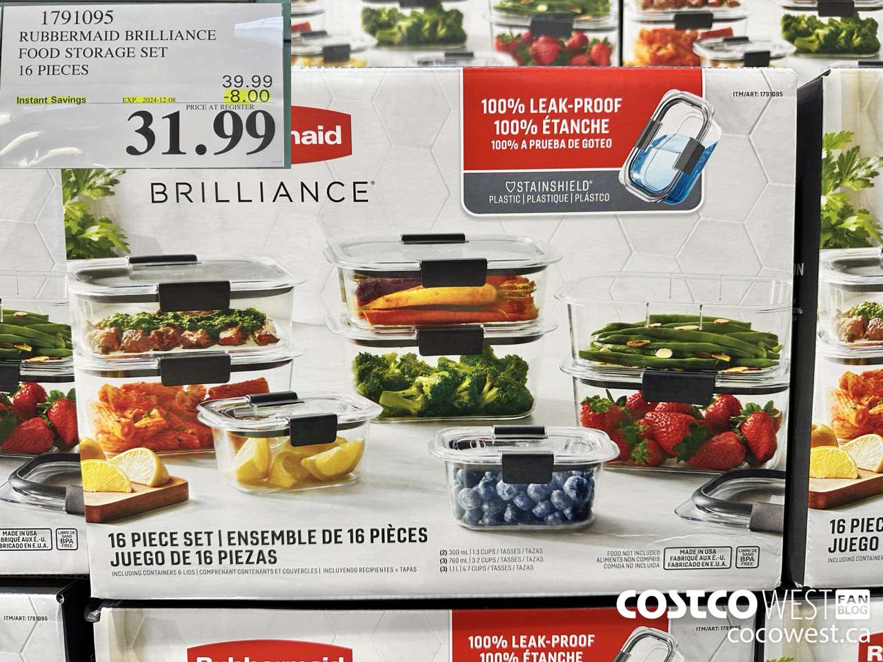 1791095 RUBBERMAID BRILLIANCE FOOD STORAGE SET 16 PIECES ($8.00 INSTANT SAVINGS EXPIRES ON 2024-12-08) $31.99