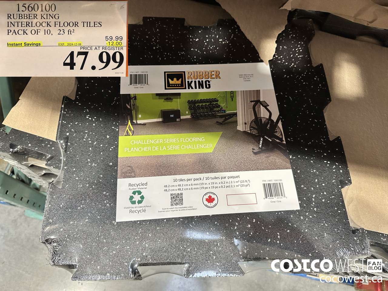 1560100 RUBBER KING INTERLOCK FLOOR TILES PACK OF 10 23FT2 ($12.00 INSTANT SAVINGS EXPIRES ON 2024-12-08) $47.99