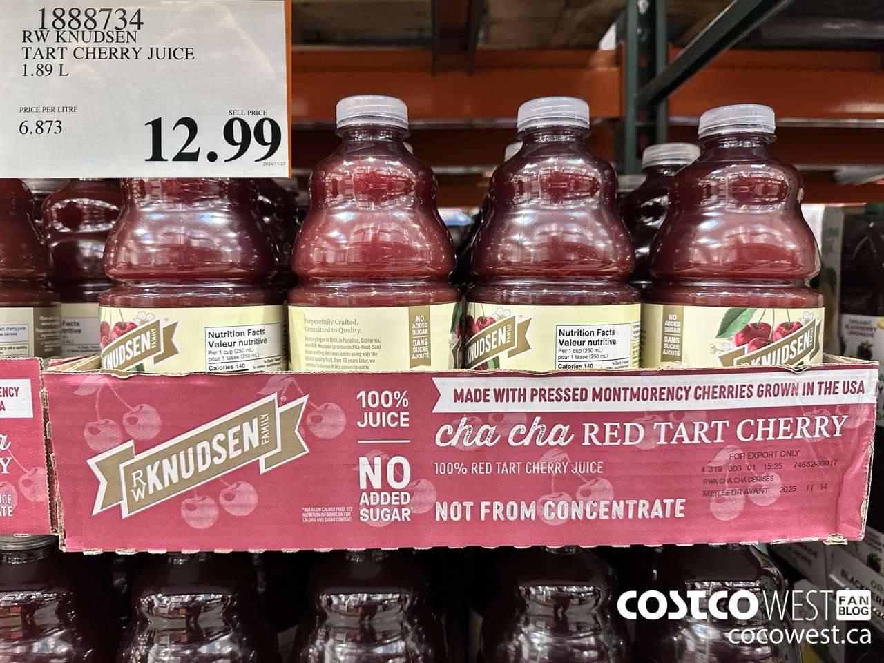 1888734 RW KNUDSEN TART CHERRY JUICE 1.89 L $12.99