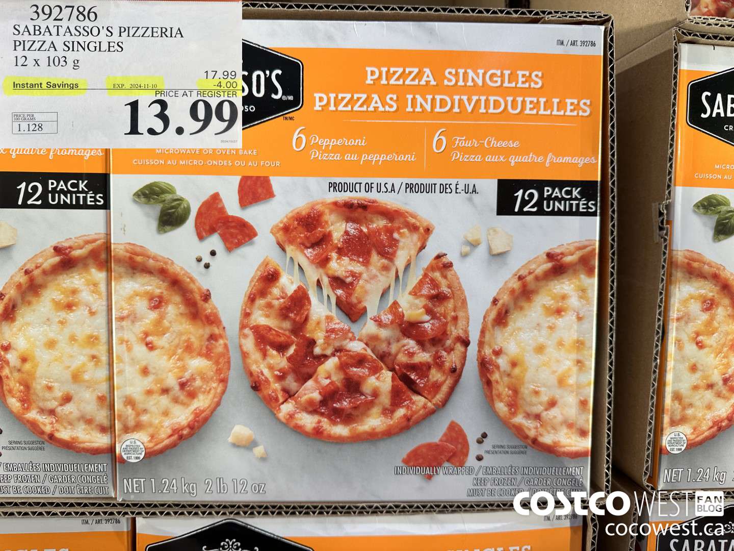 392786 SABATASSO'S PIZZERIA PIZZA SINGLES 12 X 103g ($4.00 INSTANT SAVINGS EXPIRES ON 2024-11-10) $13.99