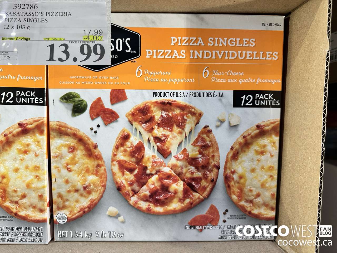 392786 SABATASSO'S PIZZERIA PIZZA SINGLES 12 X 103g ($4.00 INSTANT SAVINGS EXPIRES ON 2024-11-10) $13.99