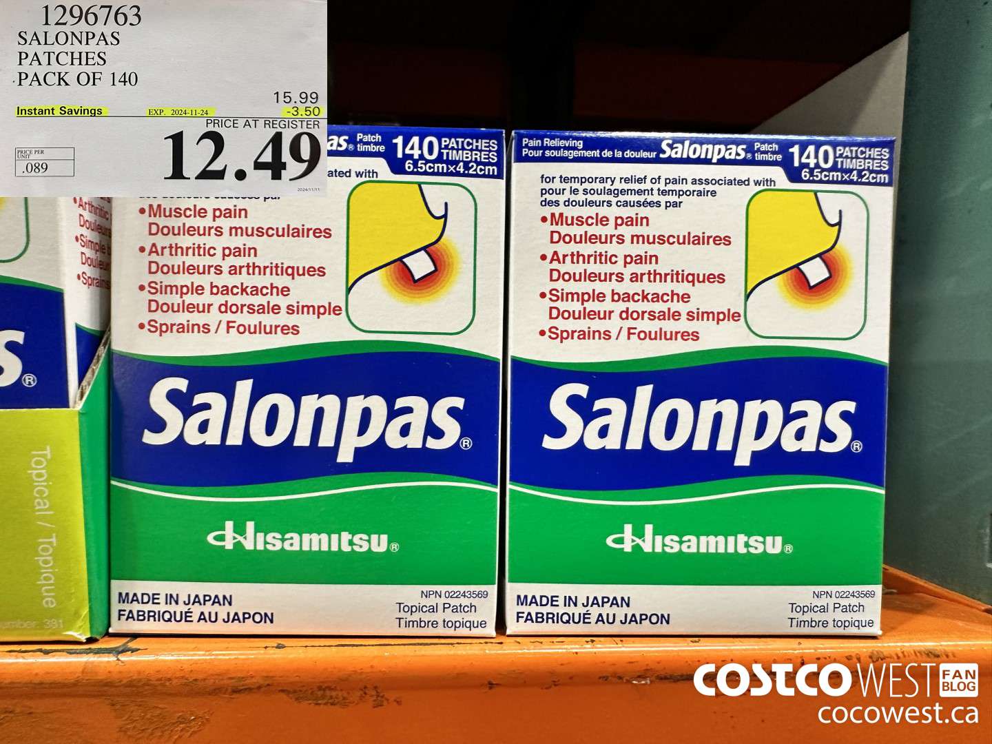 1296763 SALONPAS PATCHES PACK OF 140 ($3.50 INSTANT SAVINGS EXPIRES ON 2024-11-24) $12.49
