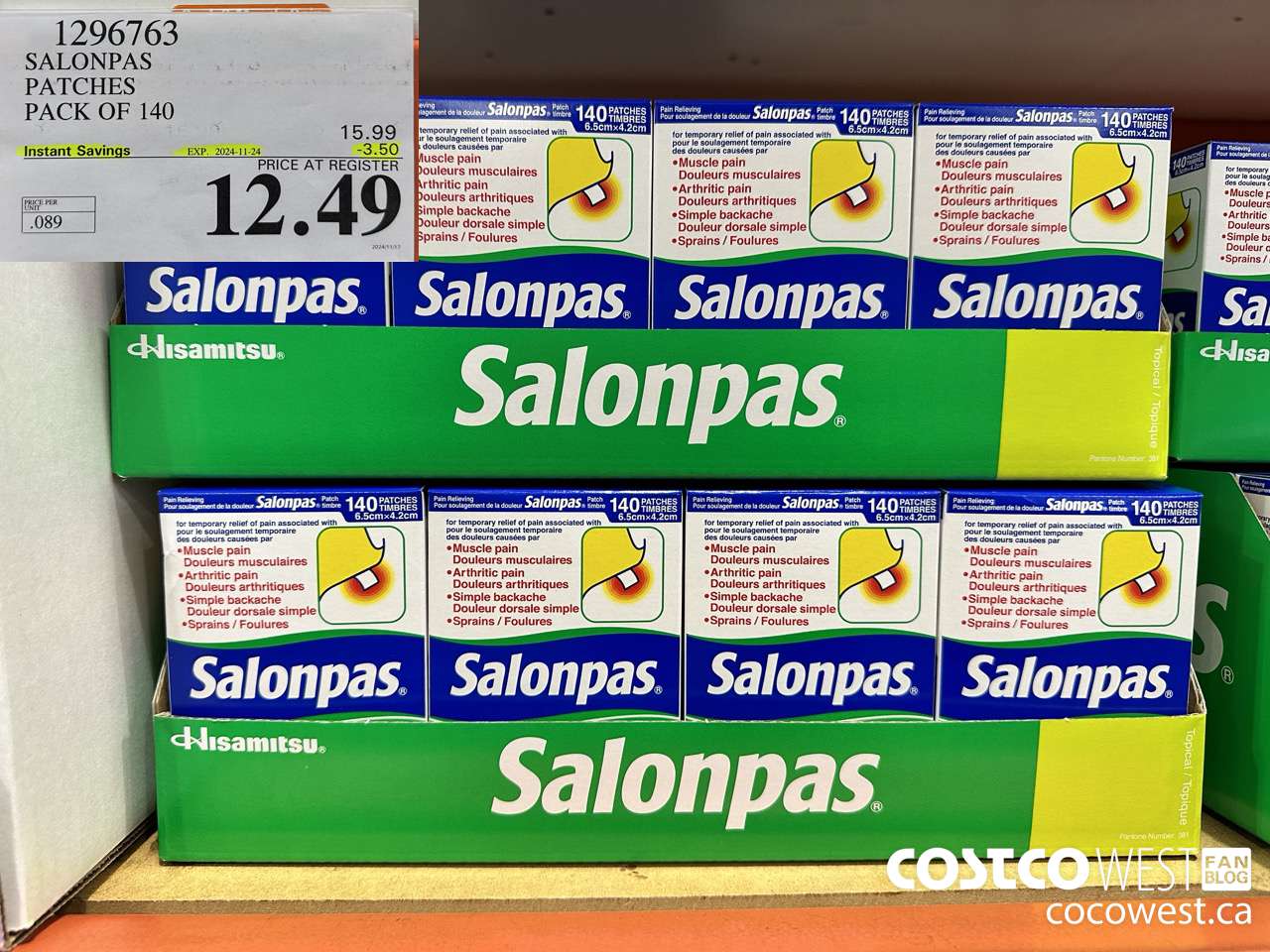 1296763 SALONPAS PATCHES PACK OF 140 ($3.50 INSTANT SAVINGS EXPIRES ON 2024-11-24) $12.49