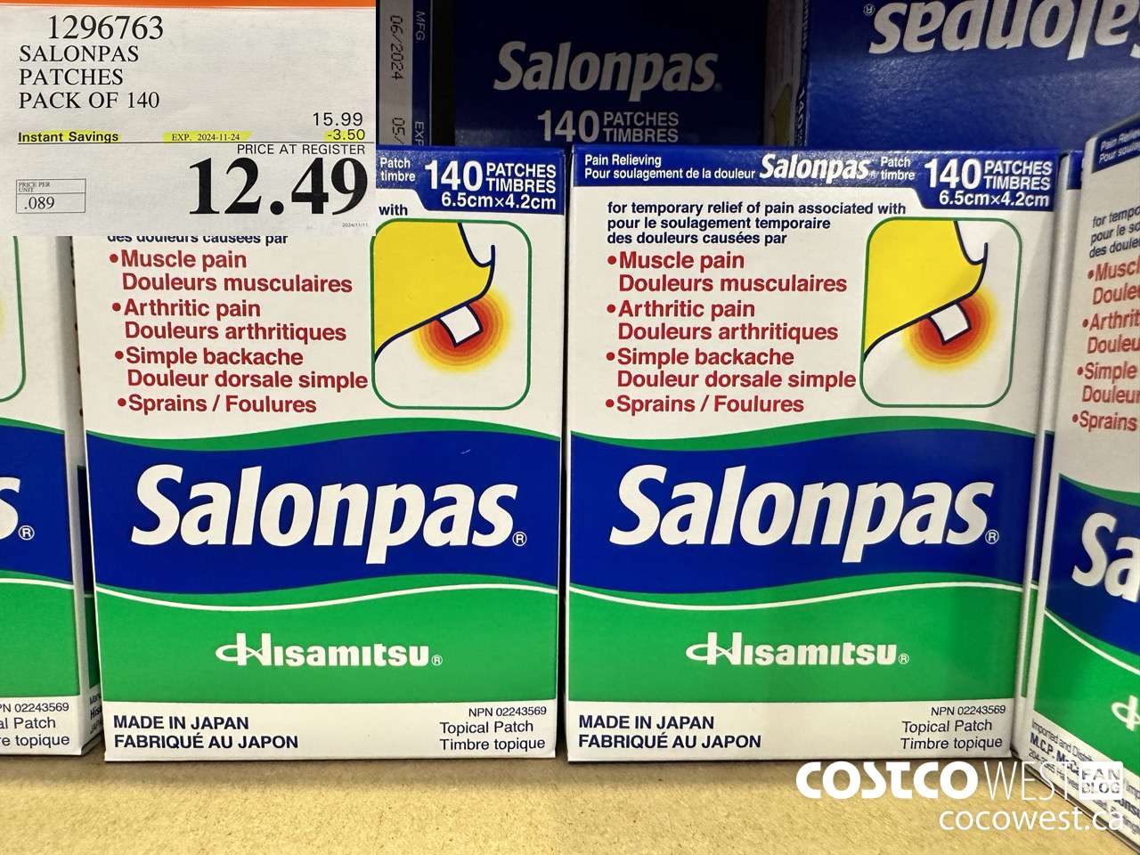 1296763 SALONPAS PATCHES PACK OF 140 ($3.50 INSTANT SAVINGS EXPIRES ON 2024-11-24) $12.49