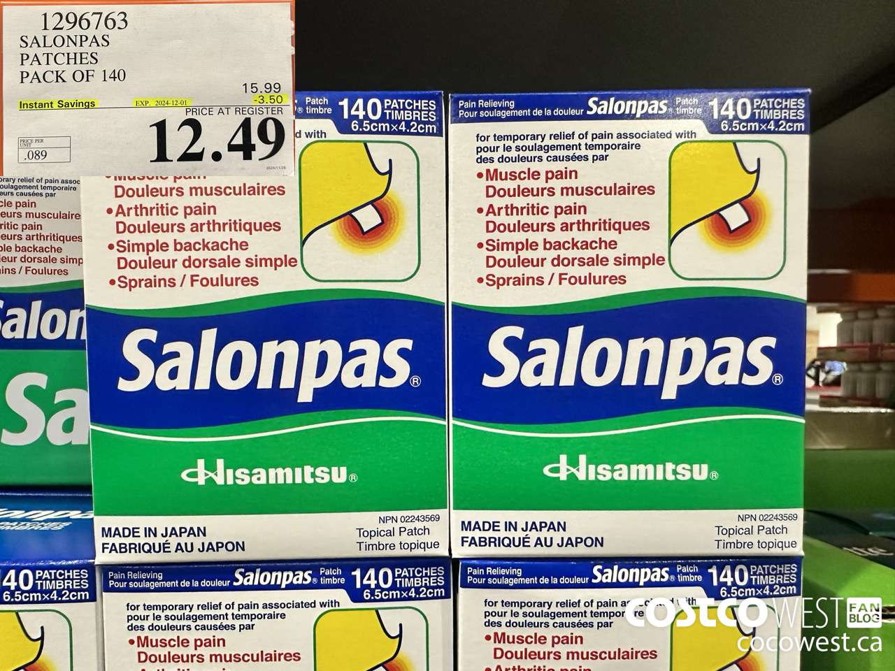 1296763 SALONPAS PATCHES PACK OF 140 ($3.50 INSTANT SAVINGS EXPIRES ON 2024-12-01) $12.49