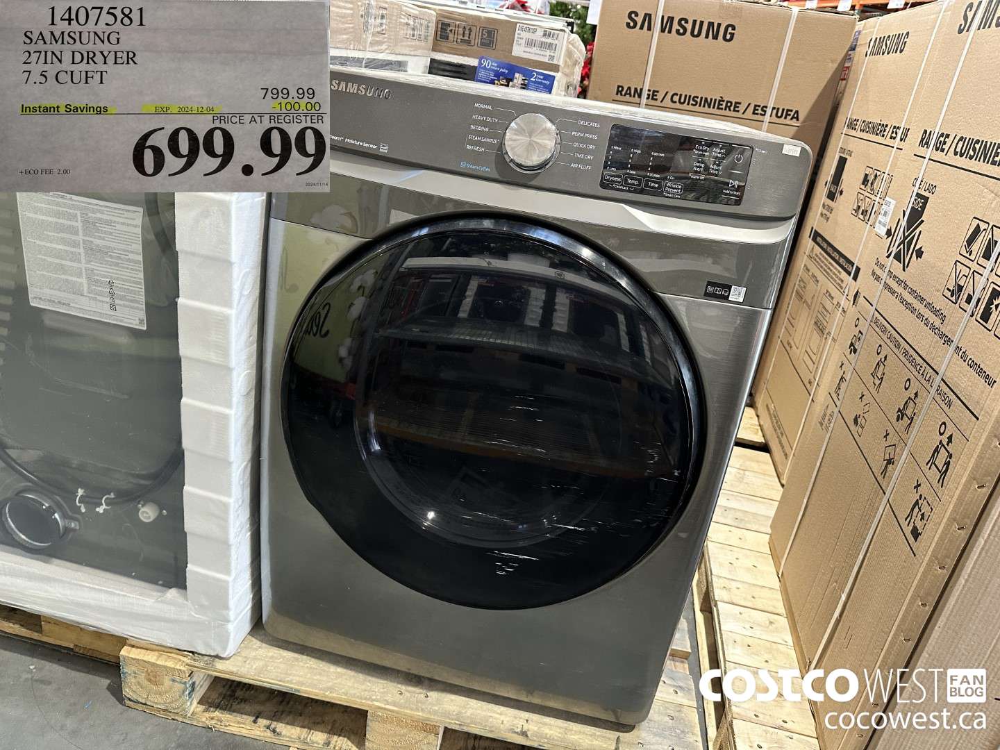 1407581 SAMSUNG 27IN DRYER 7.5 CUFT ($100.00 INSTANT SAVINGS EXPIRES ON 2024-12-04) $699.99