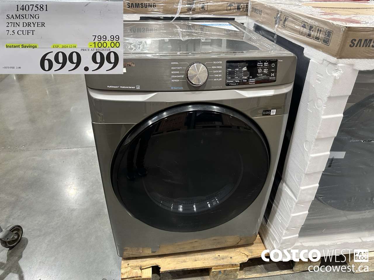 1407581 SAMSUNG 27IN DRYER 7.5 CUFT ($100.00 INSTANT SAVINGS EXPIRES ON 2024-12-04) $699.99