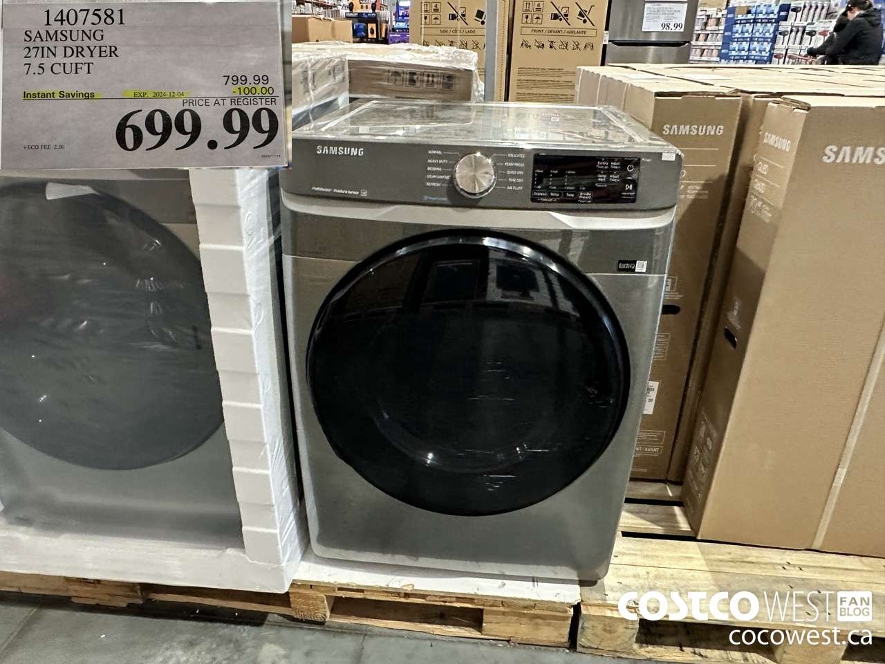 1407581 SAMSUNG 27IN DRYER 7.5 CUFT ($100.00 INSTANT SAVINGS EXPIRES ON 2024-12-04) $699.99