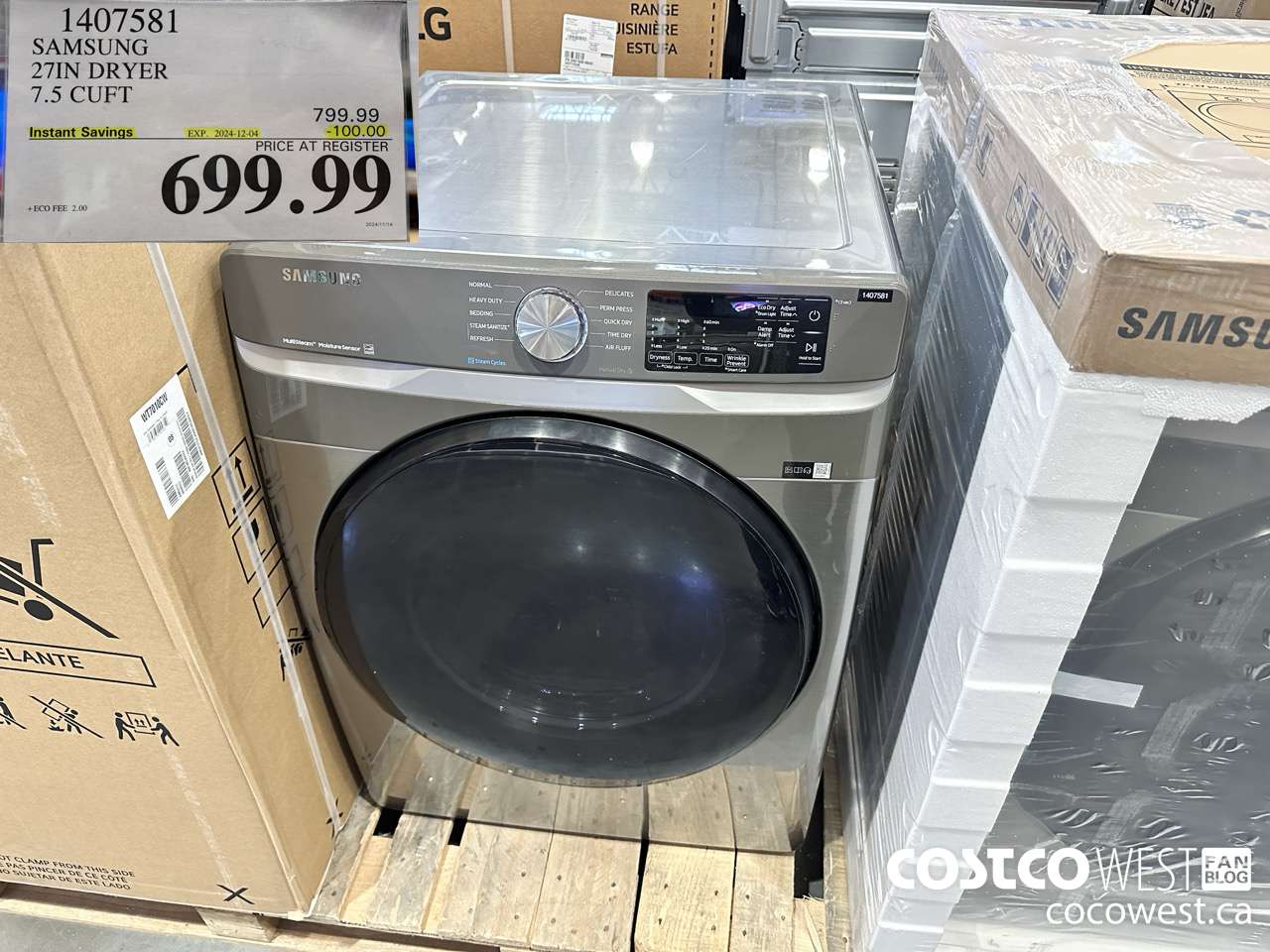 1407581 SAMSUNG 27IN DRYER 7.5 CUFT ($100.00 INSTANT SAVINGS EXPIRES ON 2024-12-04) $699.99