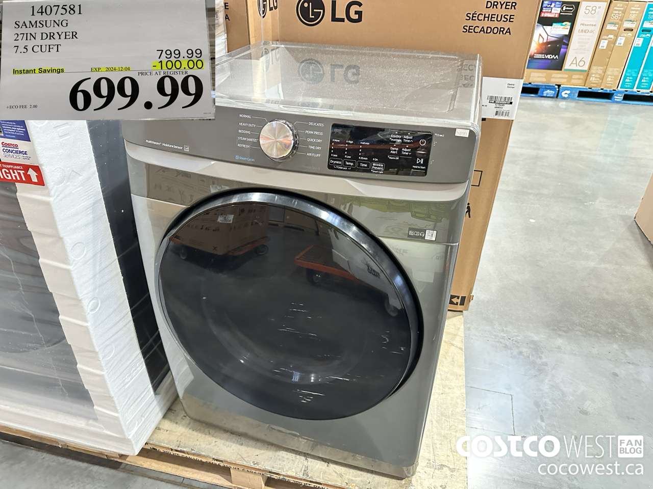 1407581 SAMSUNG 27IN DRYER 7.5 CUFT ($100.00 INSTANT SAVINGS EXPIRES ON 2024-12-04) $699.99