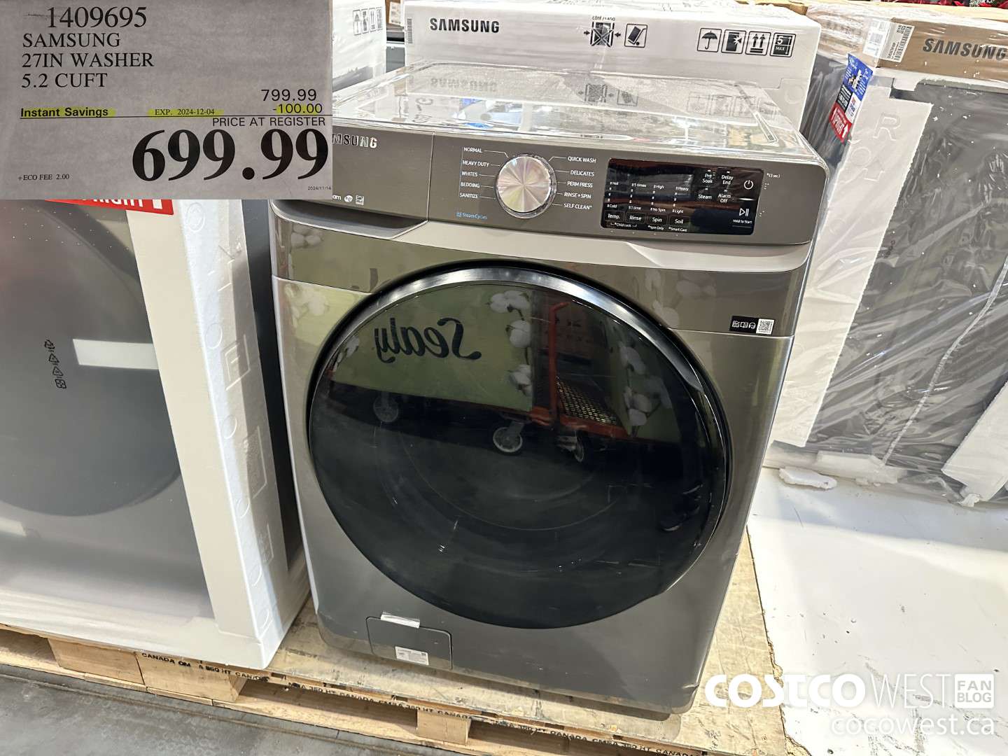 1409695 SAMSUNG 27IN WASHER 5.2 CUFT ($100.00 INSTANT SAVINGS EXPIRES ON 2024-12-04) $699.99