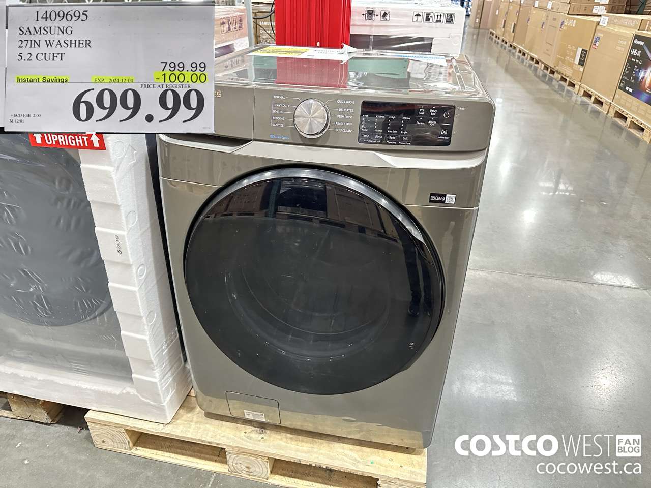 1409695 SAMSUNG 27IN WASHER 5.2 CUFT ($100.00 INSTANT SAVINGS EXPIRES ON 2024-12-04) $699.99