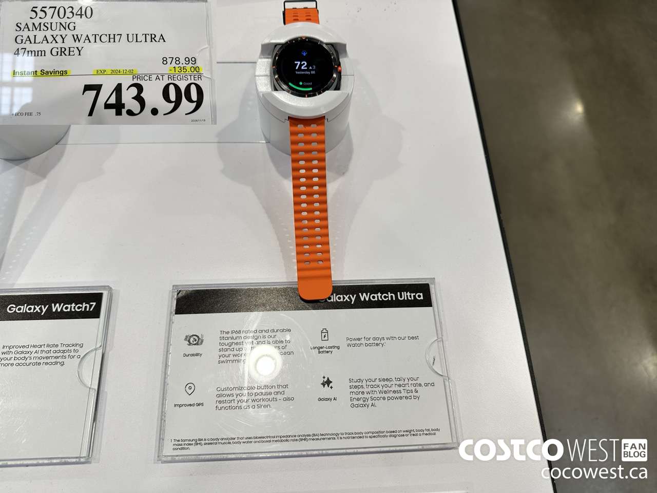 5570340 SAMSUNG GALAXY WATCH7 ULTRA 47MM GREY ($135.00 INSTANT SAVINGS EXPIRES ON 2024-12-02) $743.99