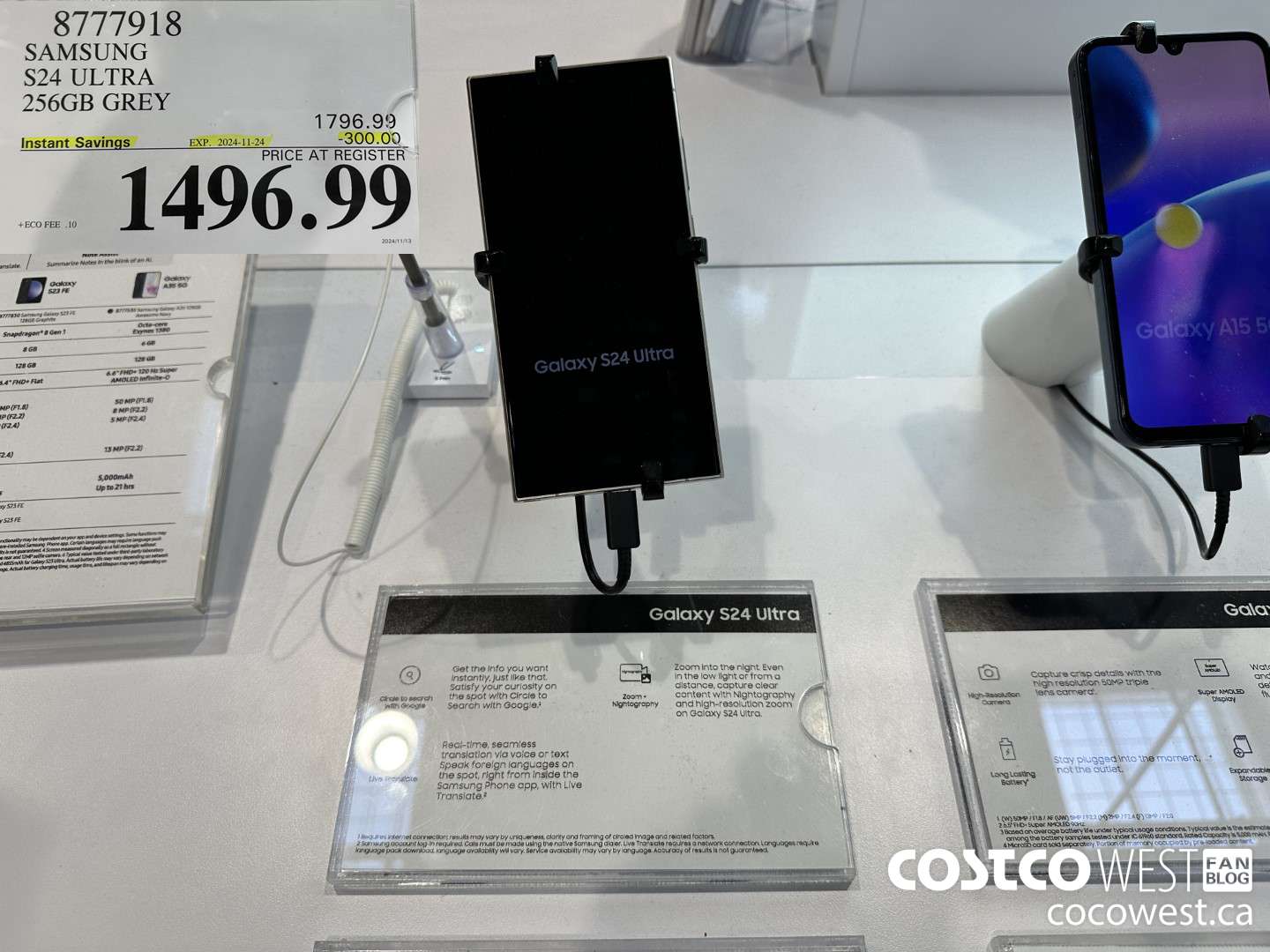 8777918 SAMSUNG S24 ULTRA 256GB GREY ($300.00 INSTANT SAVINGS EXPIRES ON 2024-11-24) $1496.99