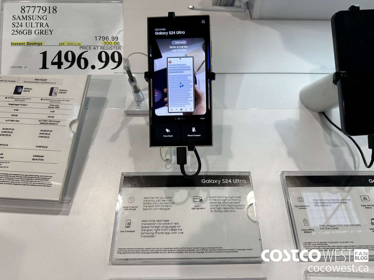 8777918 SAMSUNG S24 ULTRA 256GB GREY ($300.00 INSTANT SAVINGS EXPIRES ON 2024-11-24) $1496.99