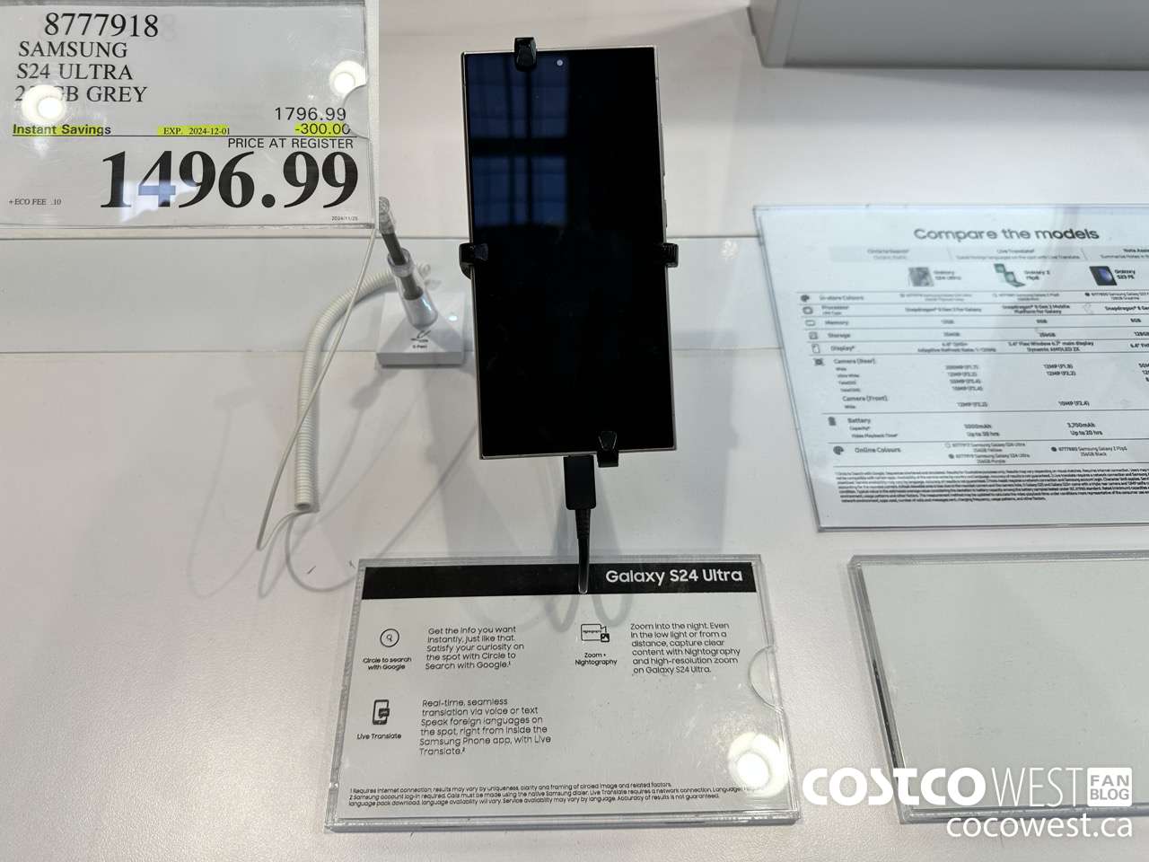 8777918 SAMSUNG S24 ULTRA 256GB GREY ($300.00 INSTANT SAVINGS EXPIRES ON 2024-12-01) $1496.99