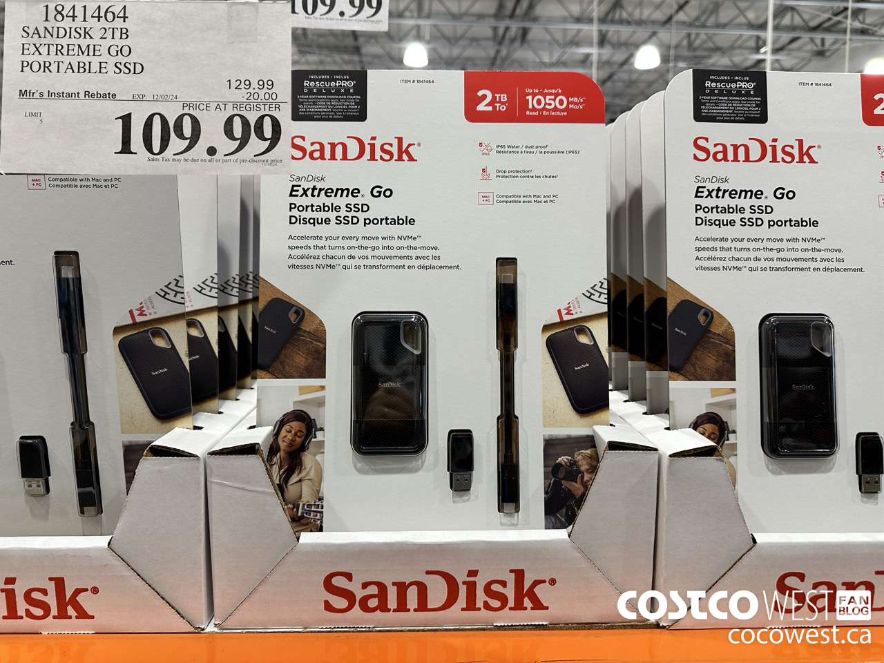 1841464 SANDISK 2TB EXTREME GO PORTABLE SSD ($20.00 INSTANT SAVINGS EXPIRES ON 2024-12-02) $109.99