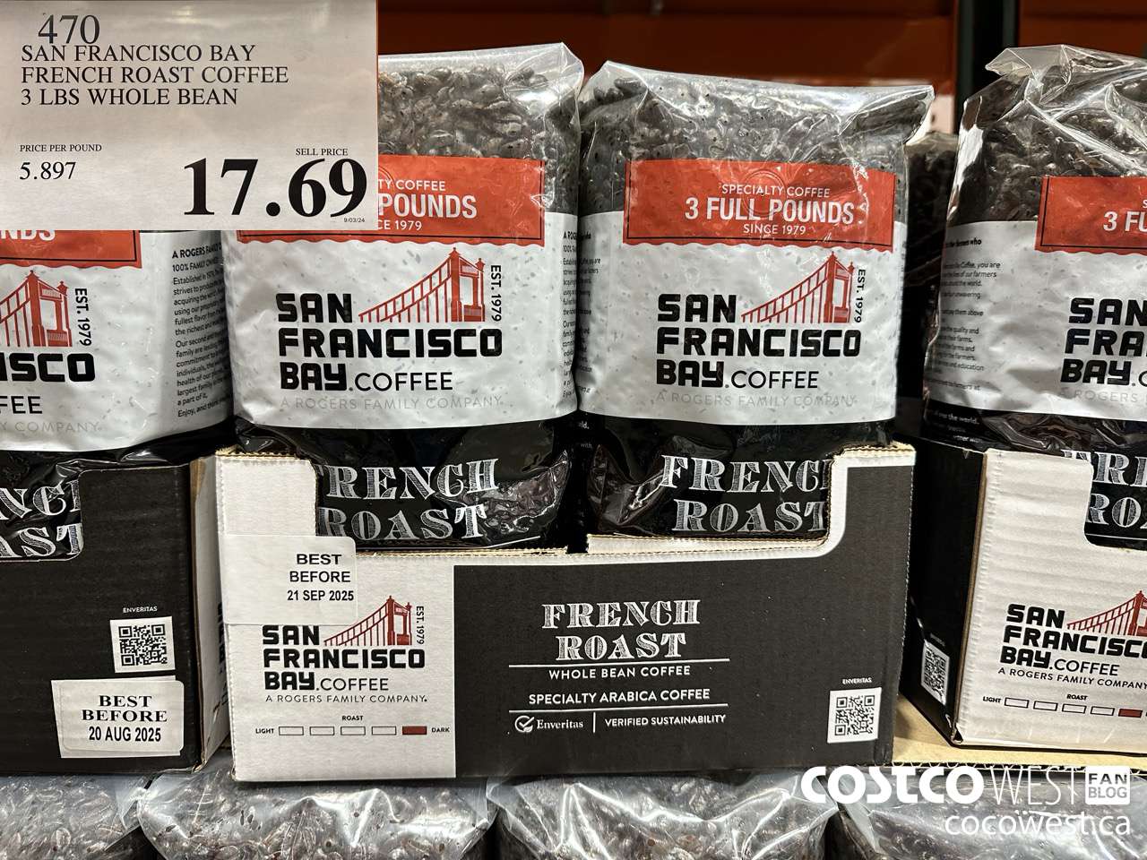 470 SAN FRANCISCO BAY FRENCH ROAST COFFEE 3 LBS WHOLE BEAN $17.69