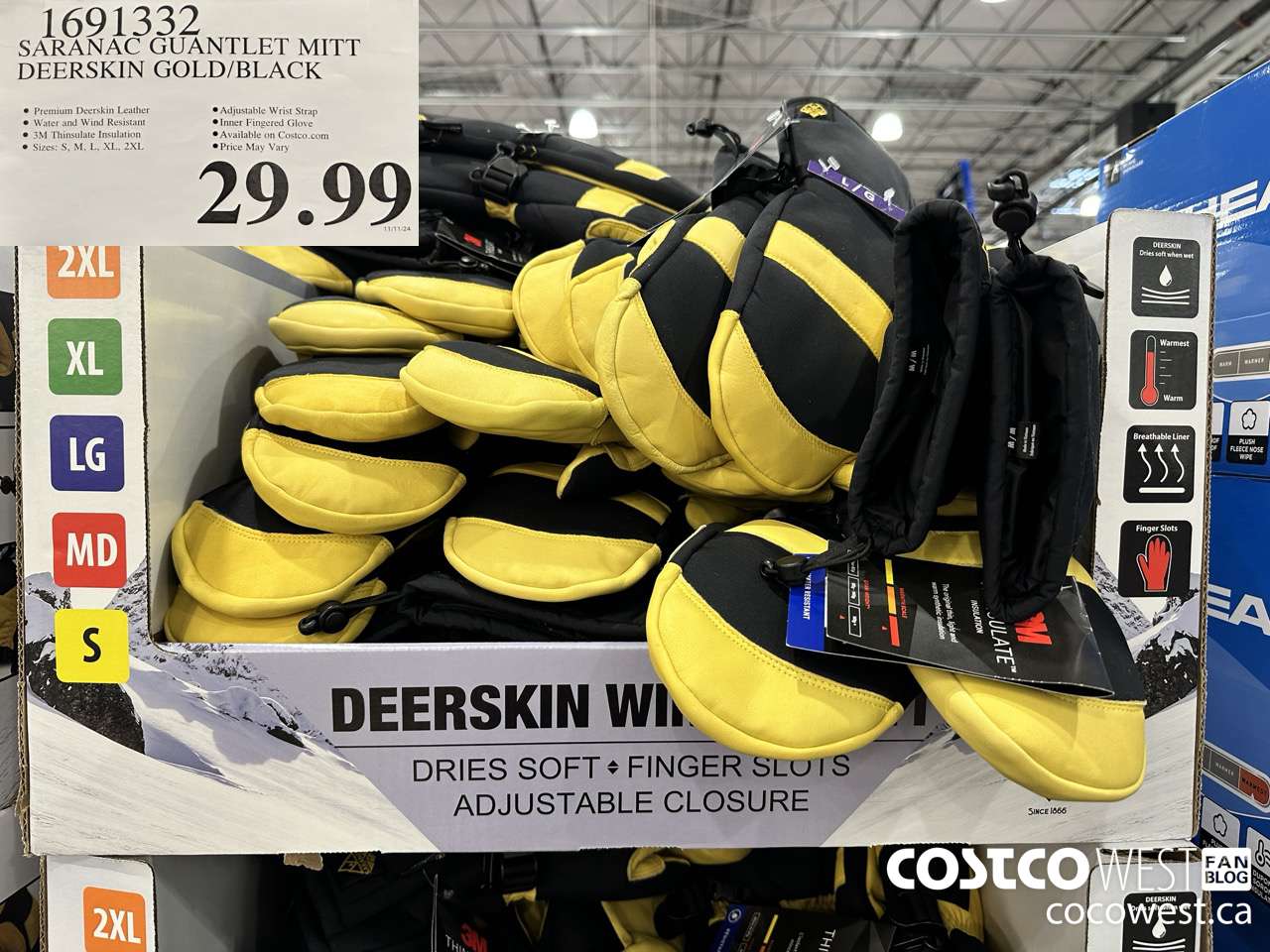 1691332 SARANAC GUANTLET MITT DEERSKIN GOLD/BLACK $29.99