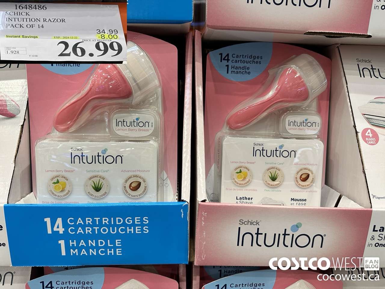 1648486 SCHICK INTUITION 14 CARTRIDGES + RAZOR ($8.00 INSTANT SAVINGS EXPIRES ON 2024-12-22) $26.99