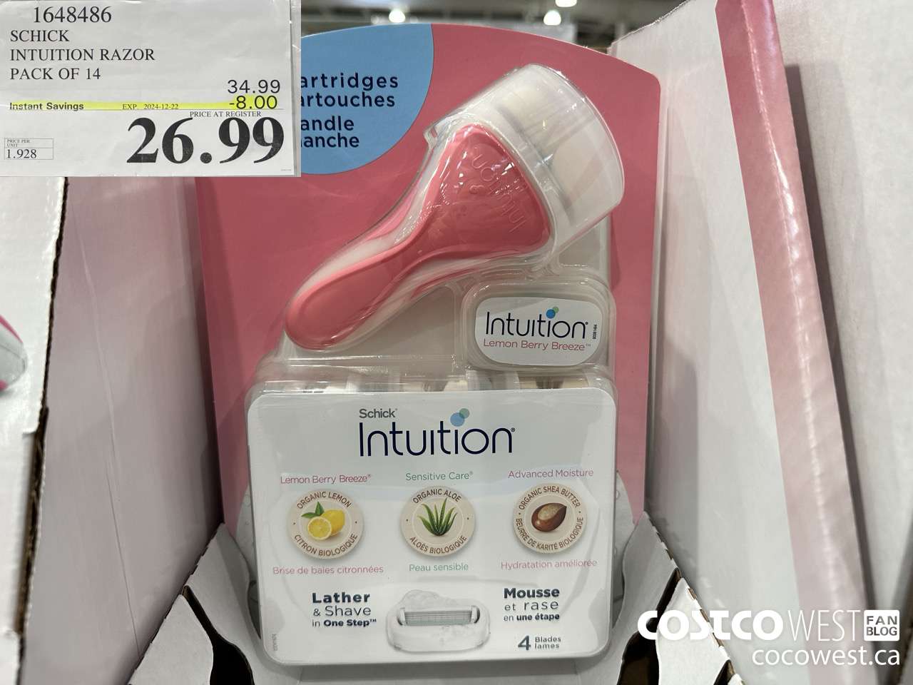 1648486 SCHICK INTUITION 14 CARTRIDGES + RAZOR ($8.00 INSTANT SAVINGS EXPIRES ON 2024-12-22) $26.99