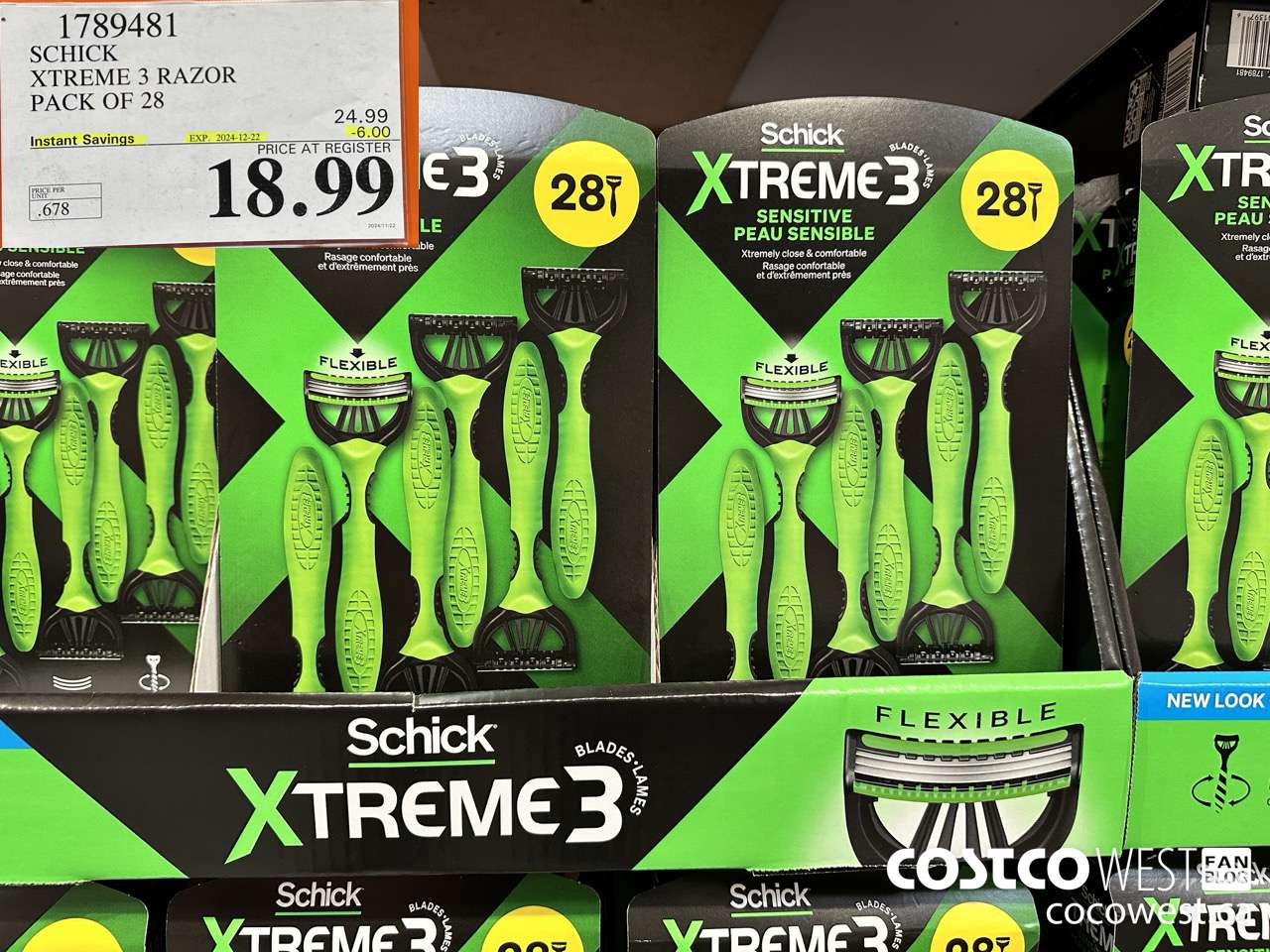 1789481 SCHICK XTREME 3 RAZOR PACK OF 28 ($6.00 INSTANT SAVINGS EXPIRES ON 2024-12-22) $18.99