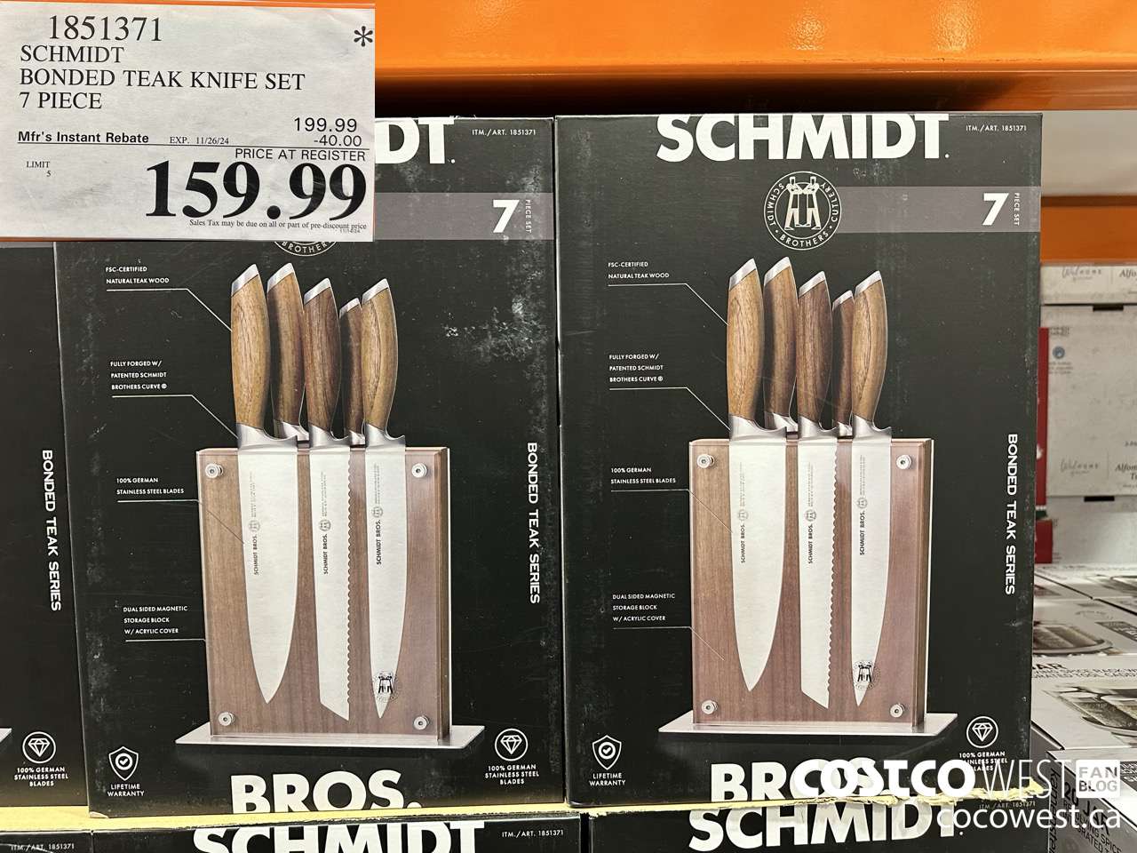 1851371 SCHMIDT BONDED TEAK KNIFE SET 7 PIECE ($40.00 INSTANT SAVINGS EXPIRES ON 2024-11-26) $159.99