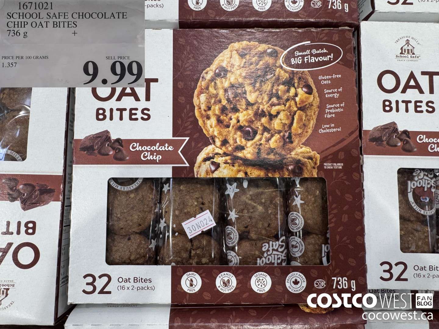 1671021 SCHOOL SAFE CHOCOLATE CHIP OAT BITES 736 G $9.99