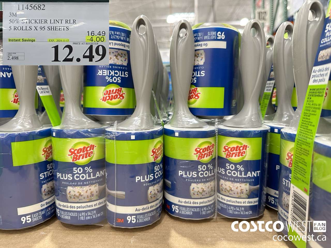 1145682 SCOTCH BRITE 50% STICKIER LINT RLR 5 ROLLS X 95 SHEETS ($4.00 INSTANT SAVINGS EXPIRES ON 2024-11-17) $12.49