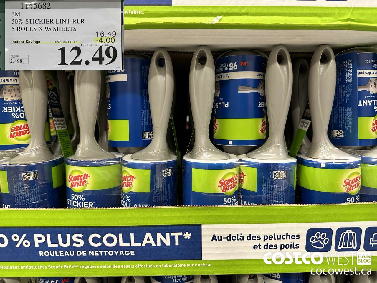 1145682 SCOTCH BRITE 50% STICKIER LINT RLR 5 ROLLS X 95 SHEETS ($4.00 INSTANT SAVINGS EXPIRES ON 2024-11-17) $12.49