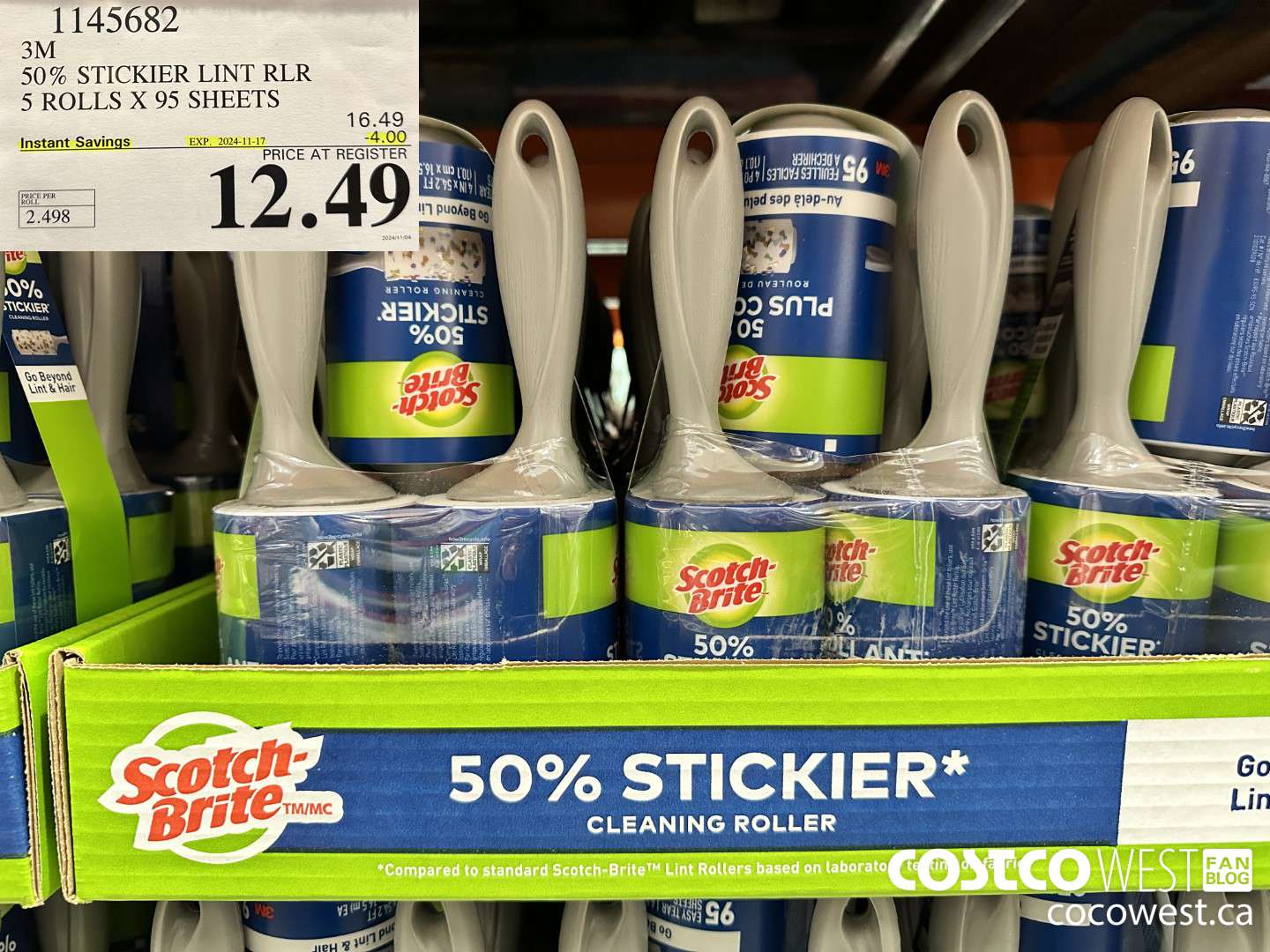1145682 SCOTCH BRITE 50% STICKIER LINT RLR 5 ROLLS X 95 SHEETS ($4.00 INSTANT SAVINGS EXPIRES ON 2024-11-17) $12.49