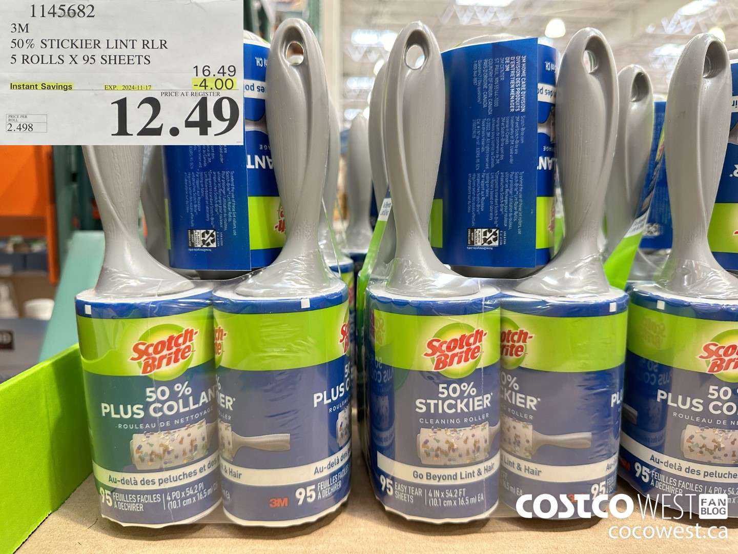 1145682 SCOTCH BRITE 50% STICKIER LINT RLR 5 ROLLS X 95 SHEETS ($4.00 INSTANT SAVINGS EXPIRES ON 2024-11-17) $12.49