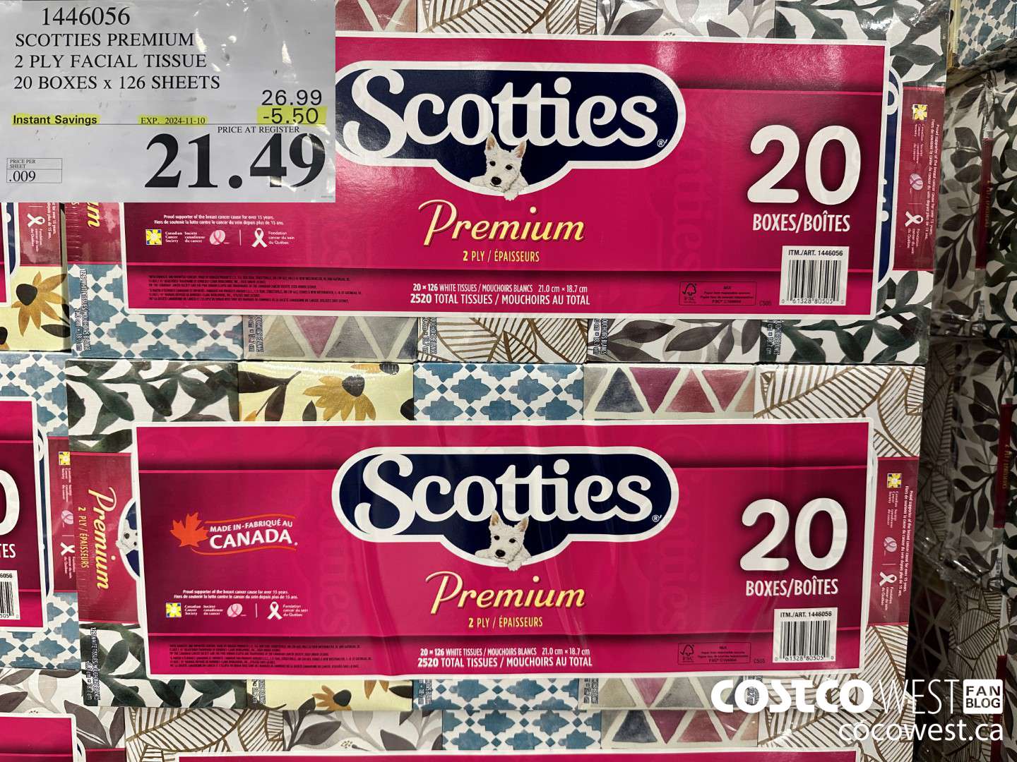 1446056 SCOTTIES PREMIUM 2 PLY FACIAL TISSUE 20 BOXES x 126 SHEETS ($5.50 INSTANT SAVINGS EXPIRES ON 2024-11-10) $21.49
