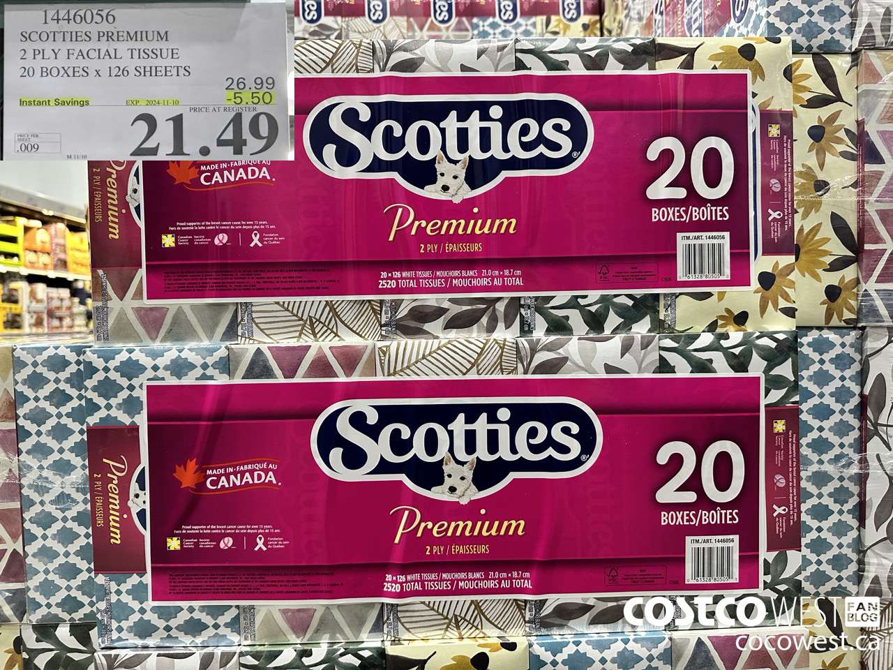 1446056 SCOTTIES PREMIUM 2 PLY FACIAL TISSUE 20 BOXES x 126 SHEETS ($5.50 INSTANT SAVINGS EXPIRES ON 2024-11-10) $21.49